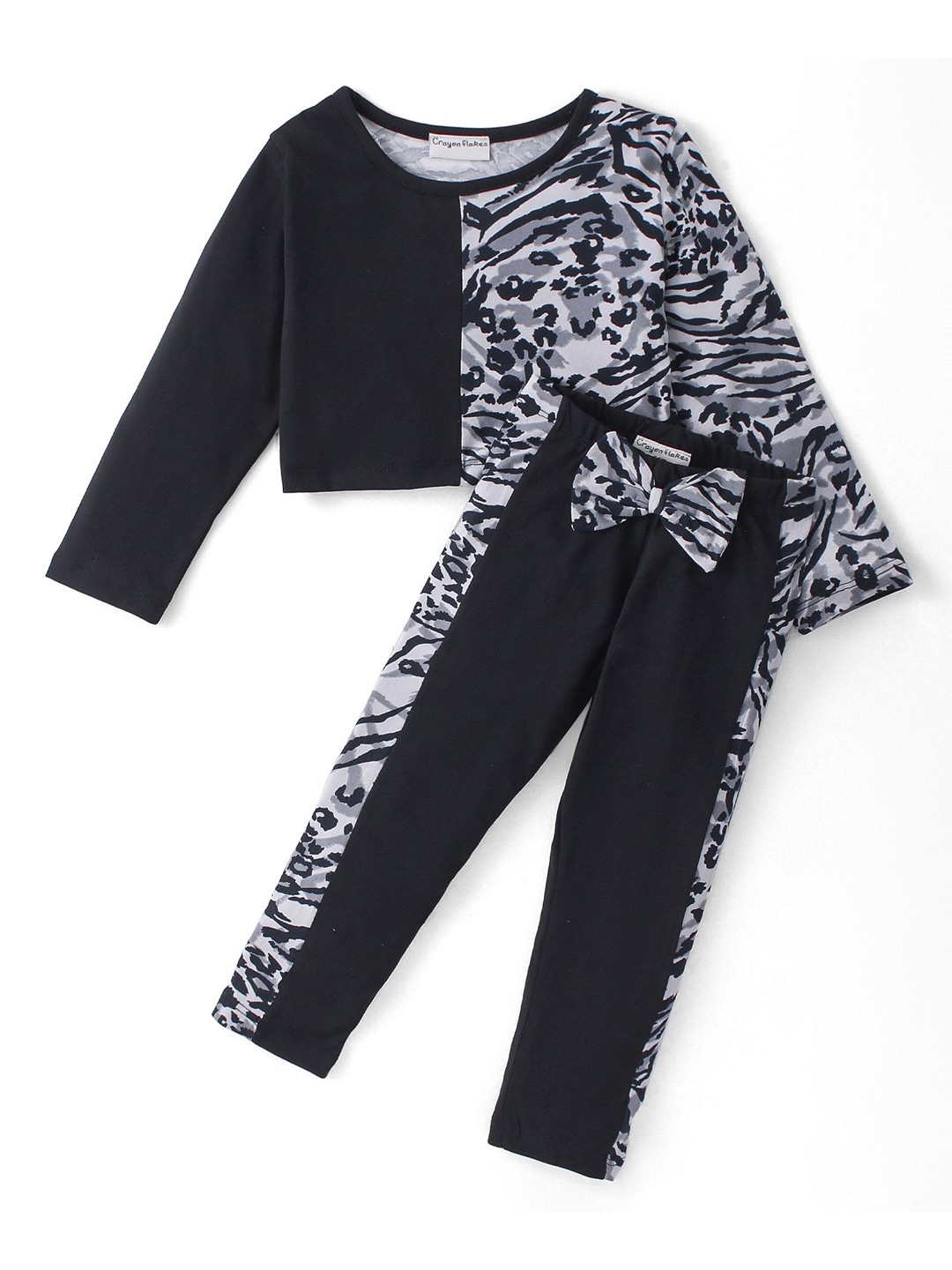 

CrayonFlakes Girls Animal Printed Sweatshirt & Trousers, Black