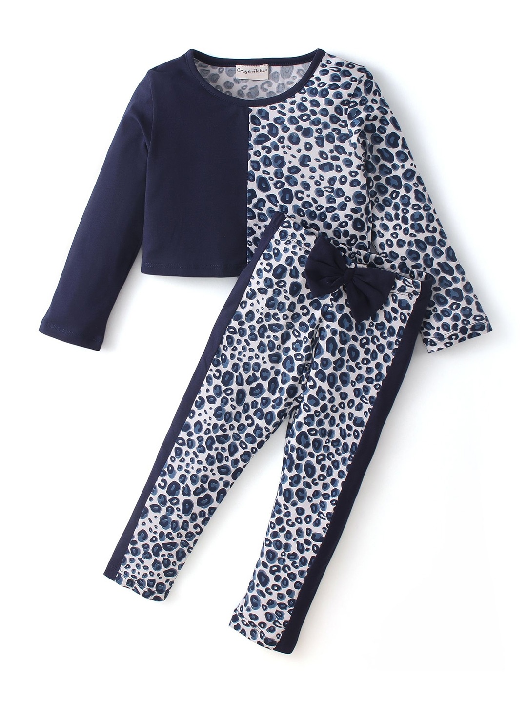

CrayonFlakes Girls Round Neck Printed Top with Trousers, Blue