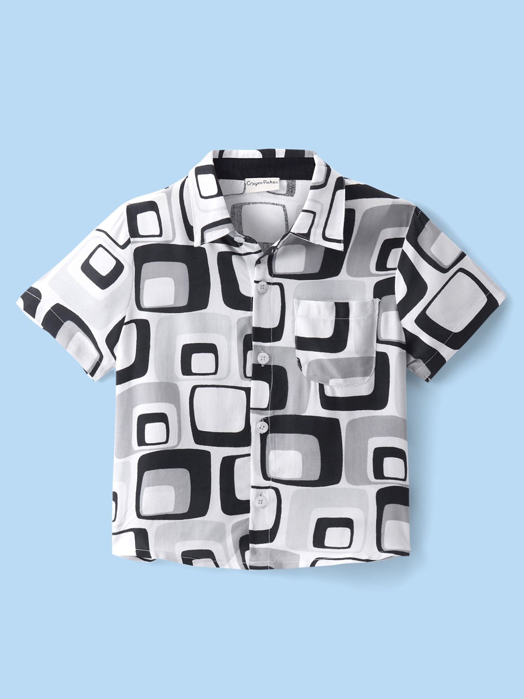 

CrayonFlakes Boys Abstract Printed Spread Collar Casual Shirt, White