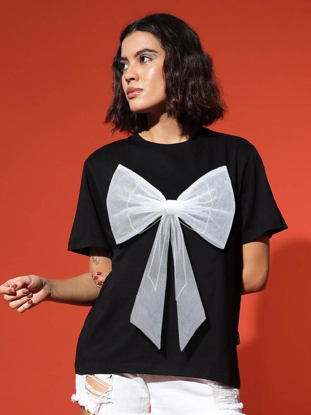 

The Dry State Women Printed Drop-Shoulder Sleeves T-shirt, Black