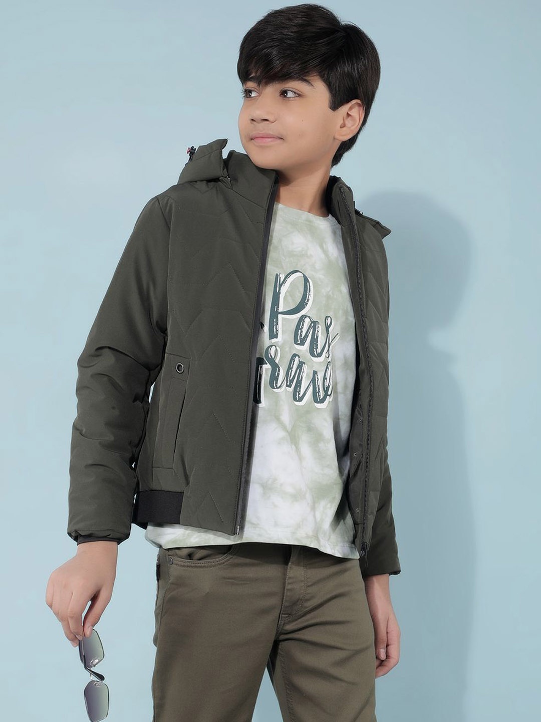 

Crimsoune Club Boys Geometric Lightweight Longline Tailored Jacket with Embroidered, Olive