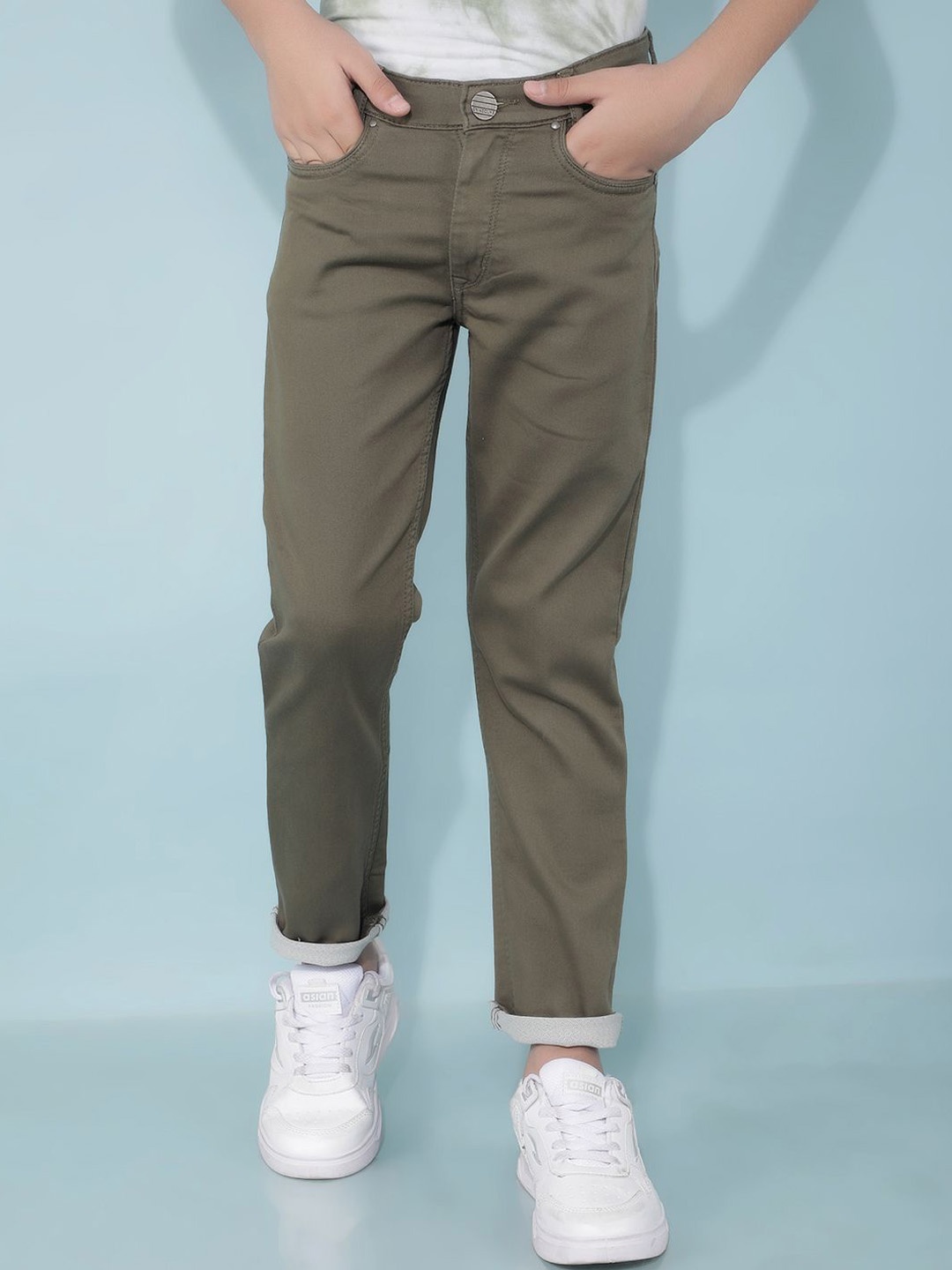 

Crimsoune Club Boys Slim Fit Mid-Rise Stretchable Jeans, Olive