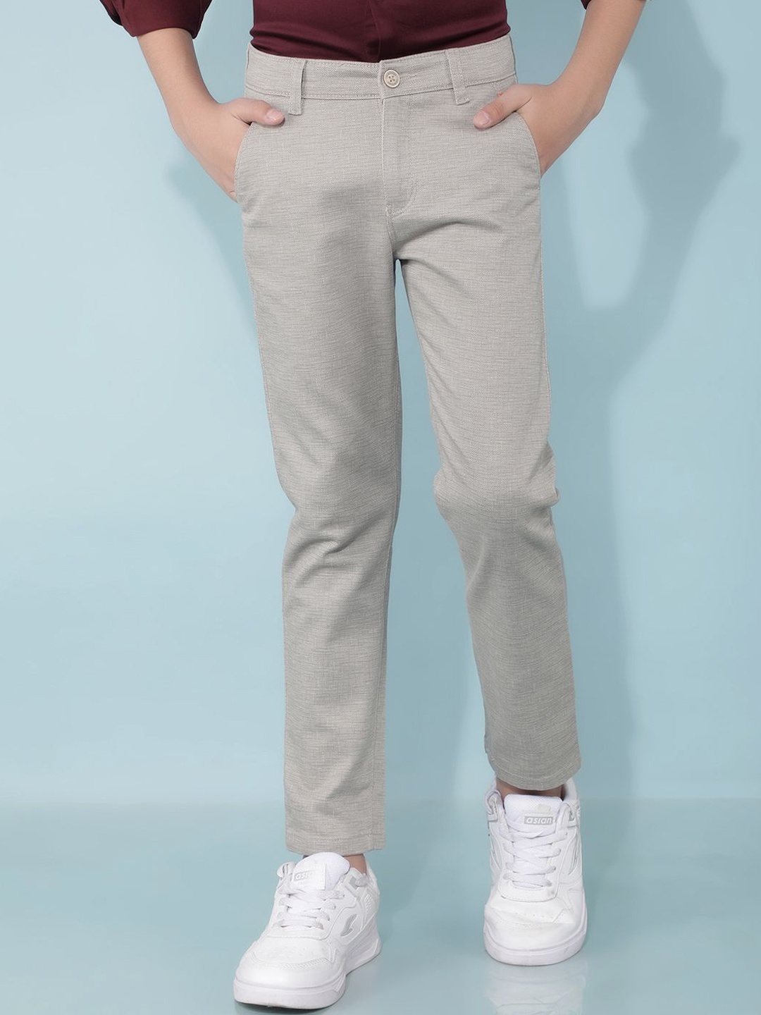 

Crimsoune Club Boys Smart Mid-Rise Slim Fit Chinos Trousers, Grey