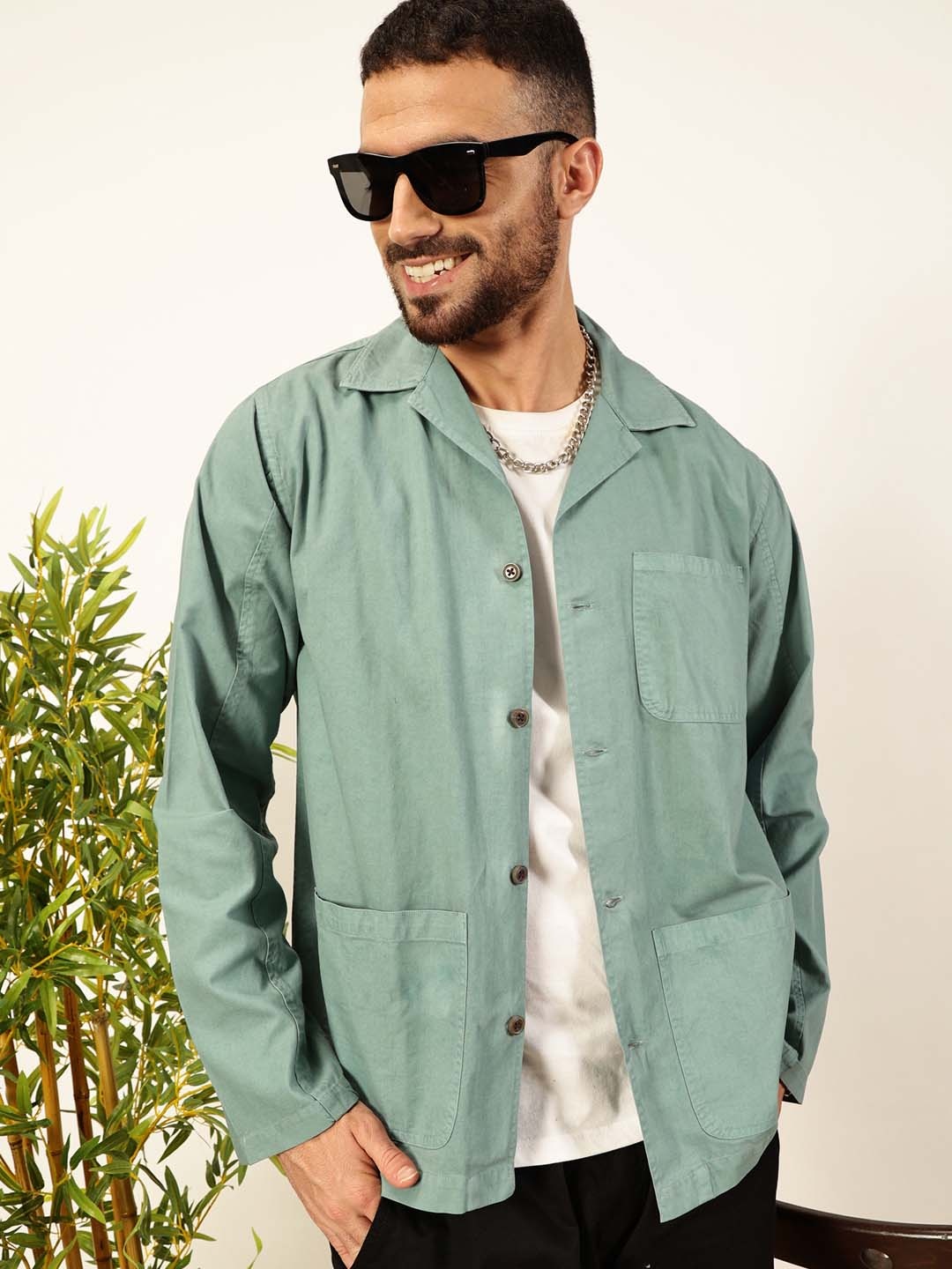 

Thomas Scott Men Premium Pocket Detailing Solid Casual Shirt, Teal