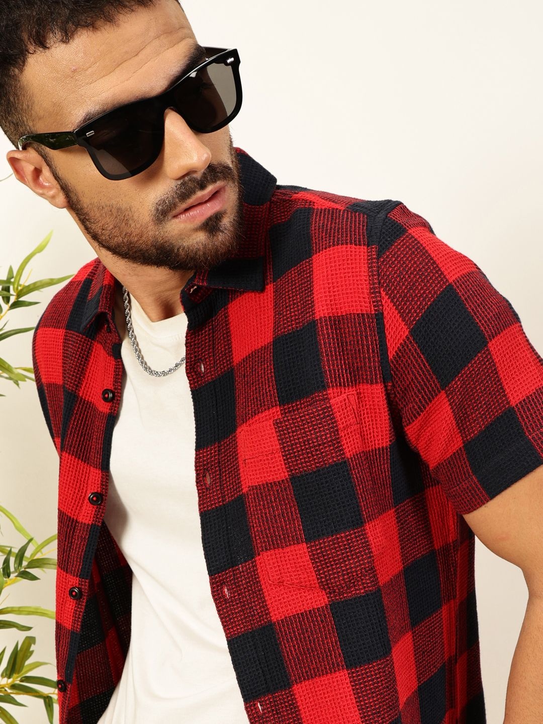 

Thomas Scott Men Premium Slim Fit Checked Casual Shirt, Red