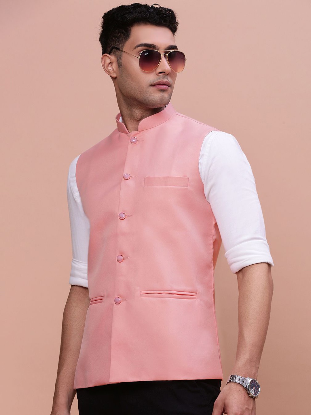 

SHOWOFF Men Solid Slim-Fit Nehru Jacket, Peach