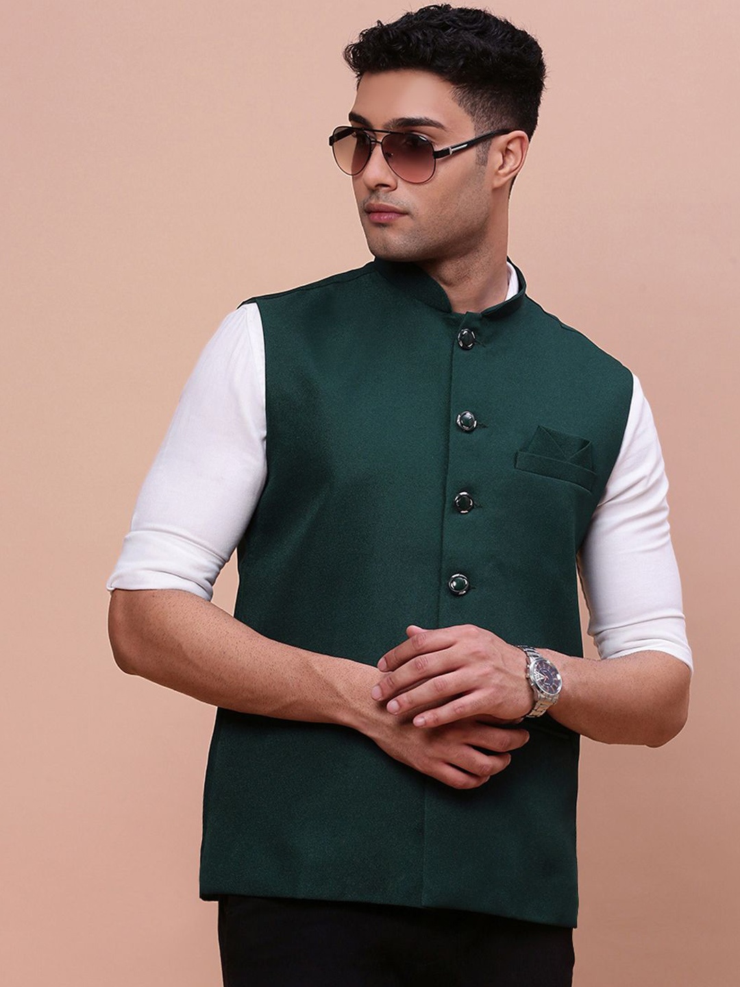 

SHOWOFF Slim-Fit Nehru Jacket, Green