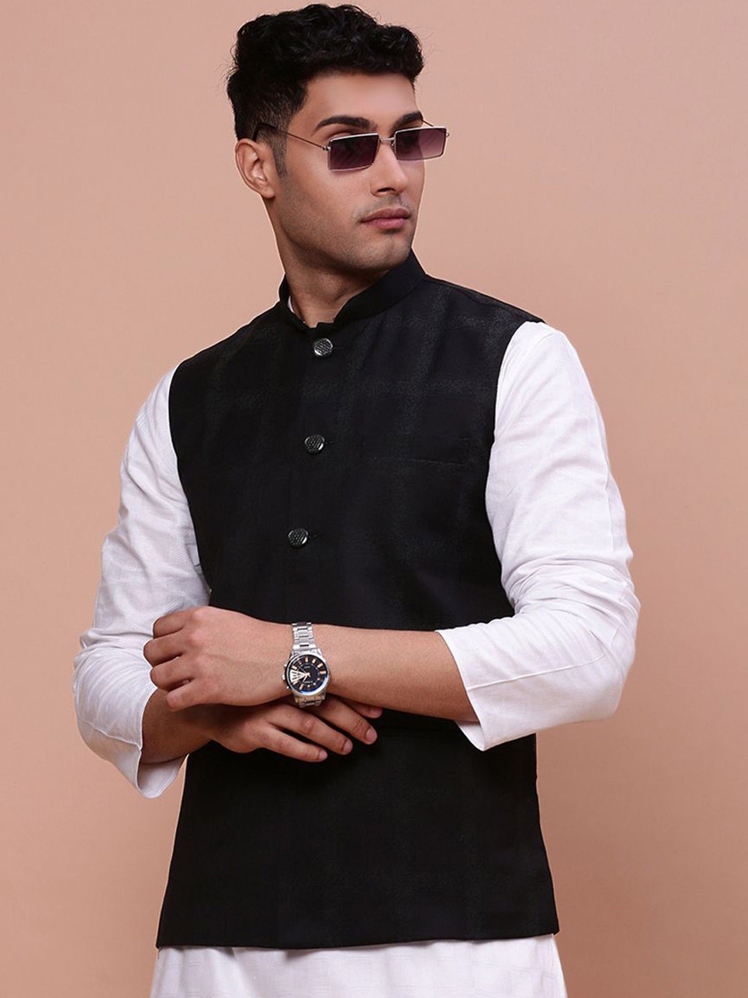 

SHOWOFF Men's Printed Slim Fit Nehru Jackets, Black