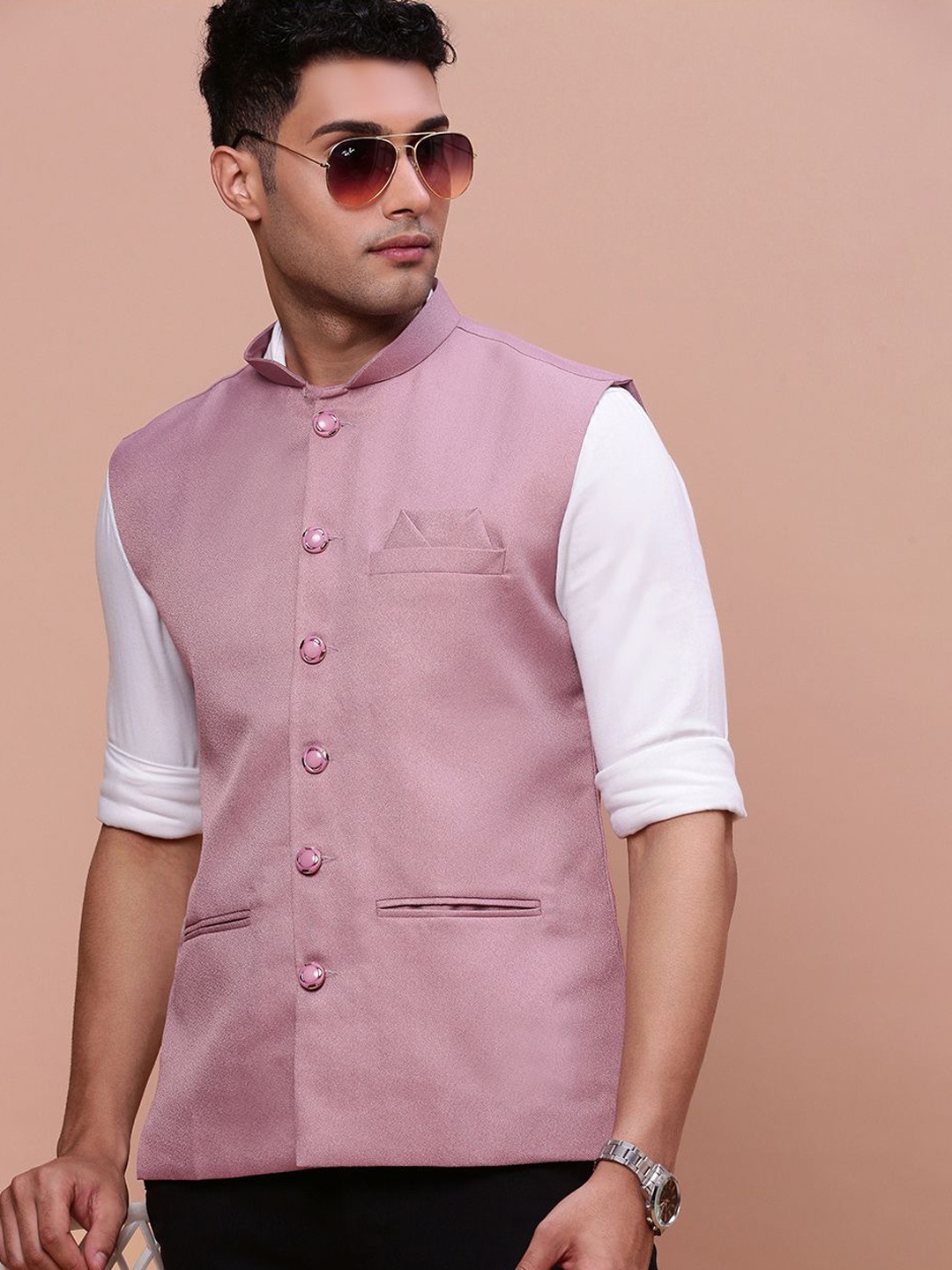 

SHOWOFF Slim Fit Woven Nehru Jacket, Lavender