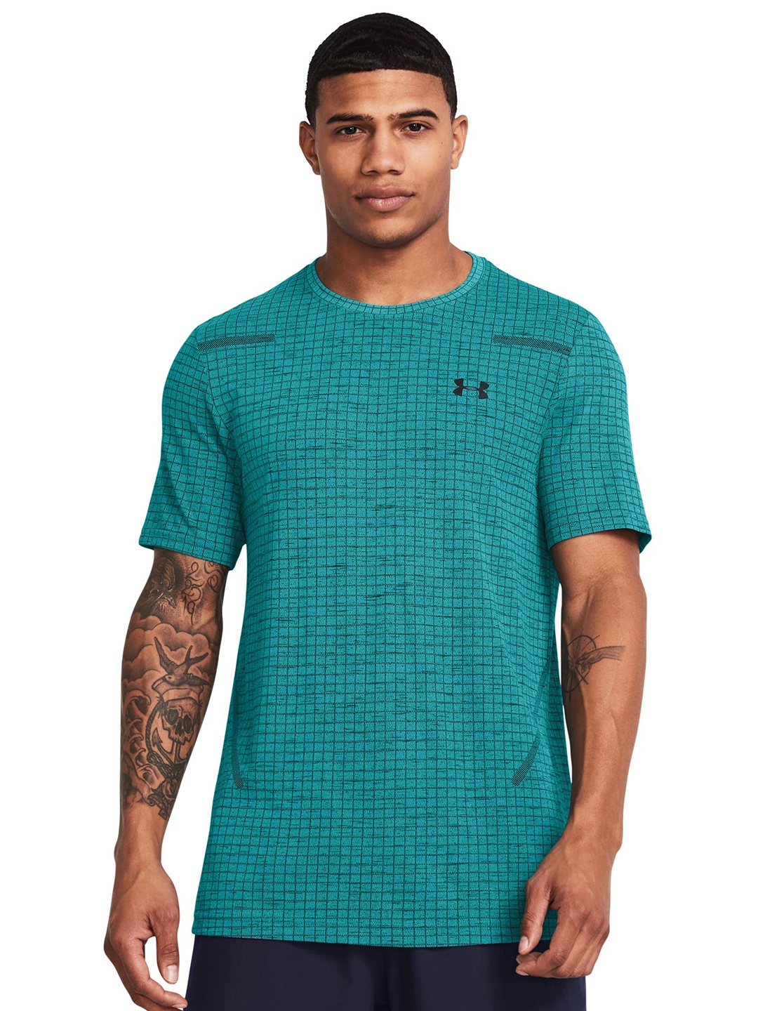

UNDER ARMOUR Men Graphic Printed Round Neck Polyester Slim Fit Tshirt, Blue