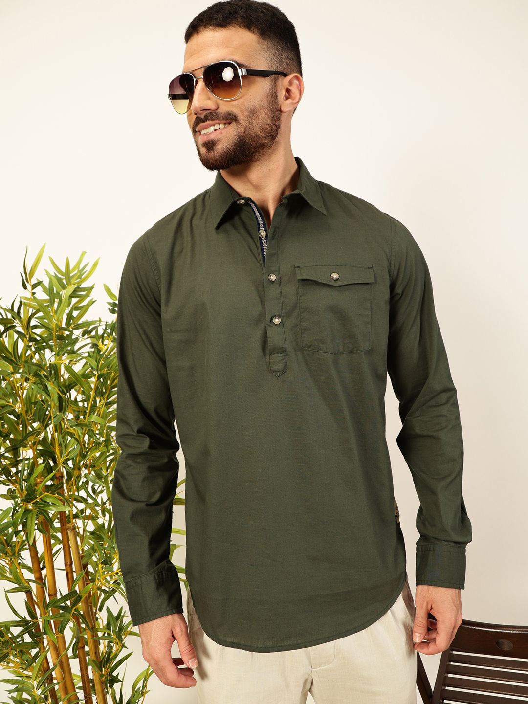 

Thomas Scott Men Premium Opaque Casual Shirt, Olive