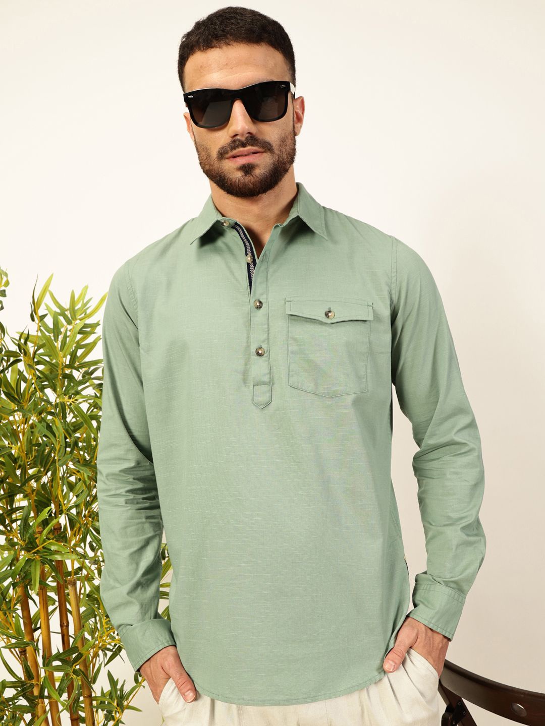

Thomas Scott Men Premium Opaque Casual Shirt, Green