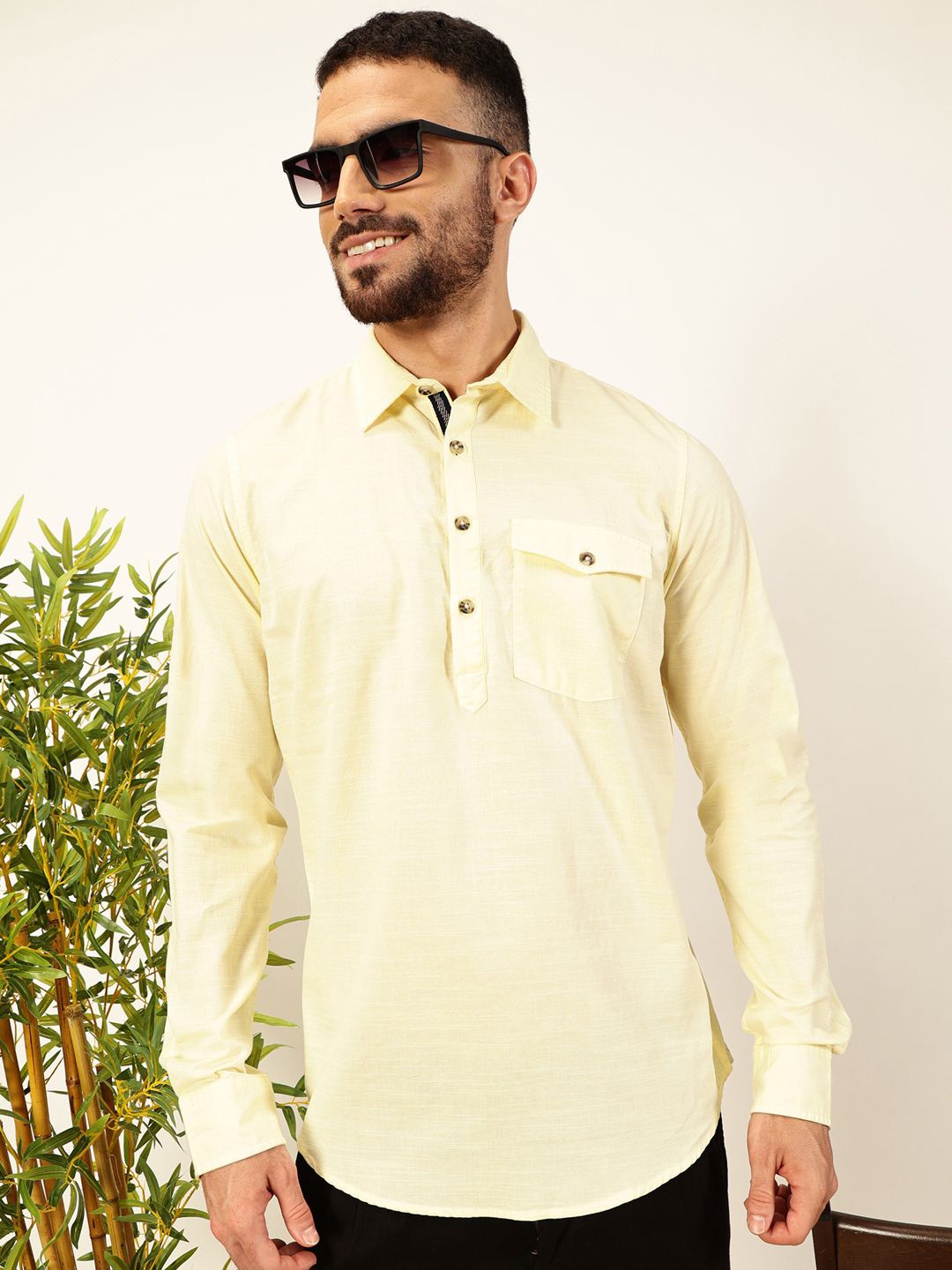 

Thomas Scott Men Premium Solid Spread Collar Casual Shirt, Yellow