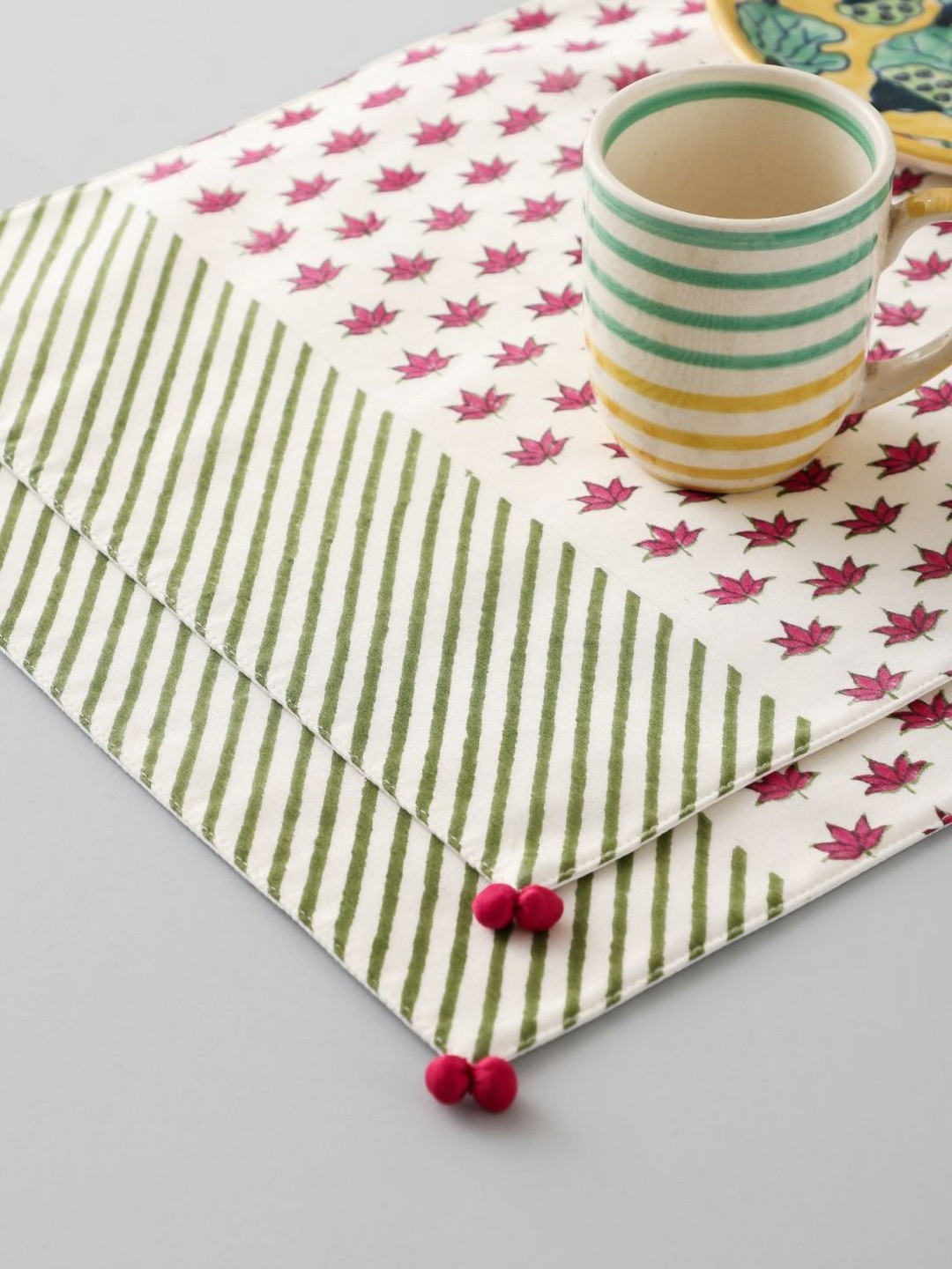 

Eyaas White & Pink 2 Pieces Lotus Printed Chanderi Table Mat