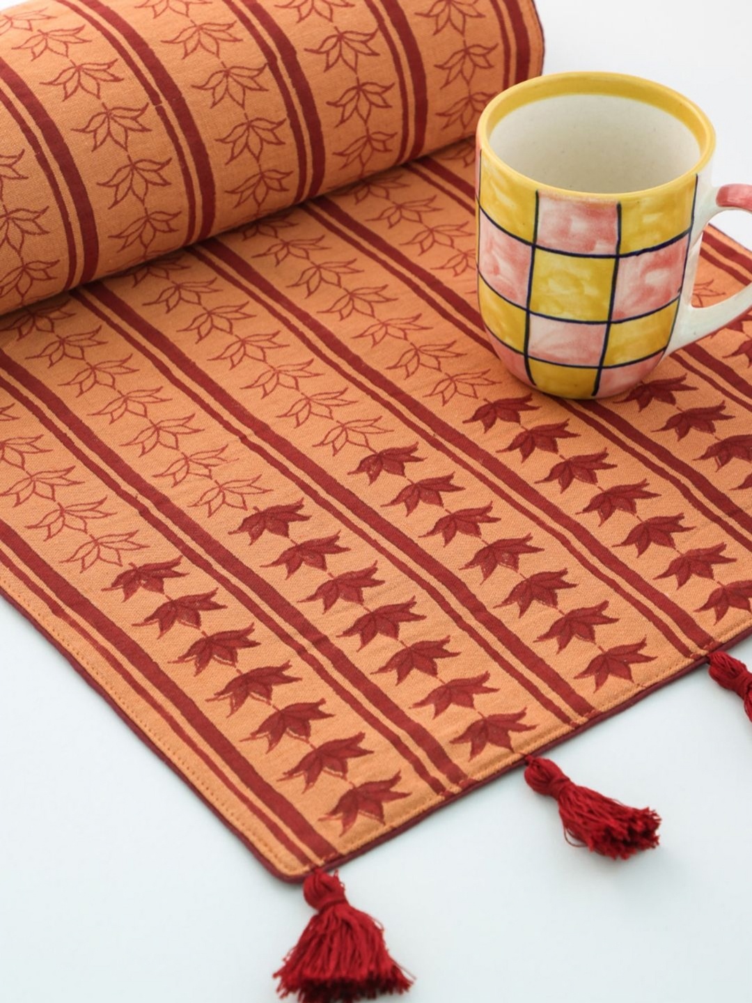 

Eyaas Brown & Orange Floral Printed Table Runner