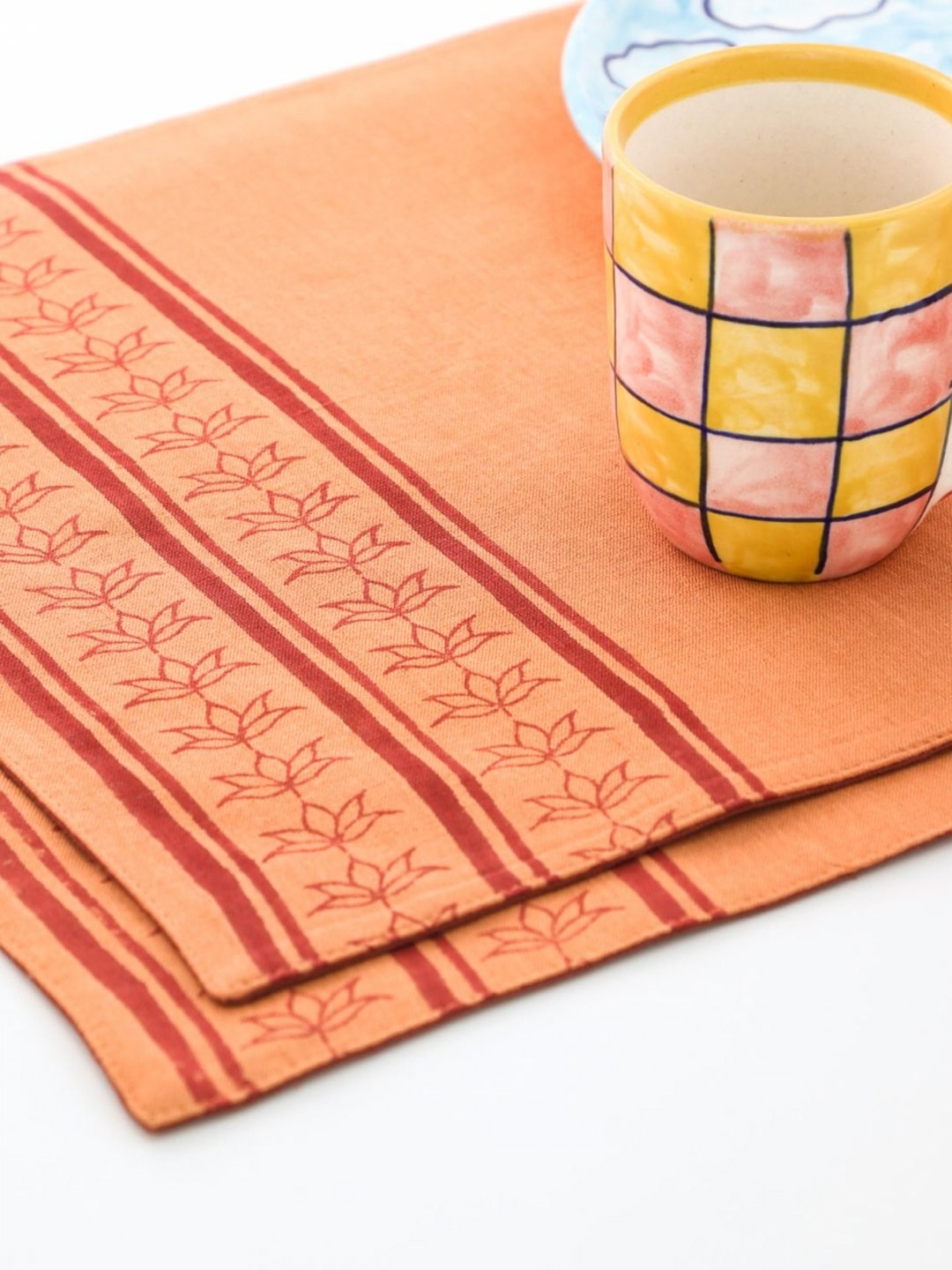

Eyaas Orange & Brown 2 Pcs Striped Printed Linen Table Placemats