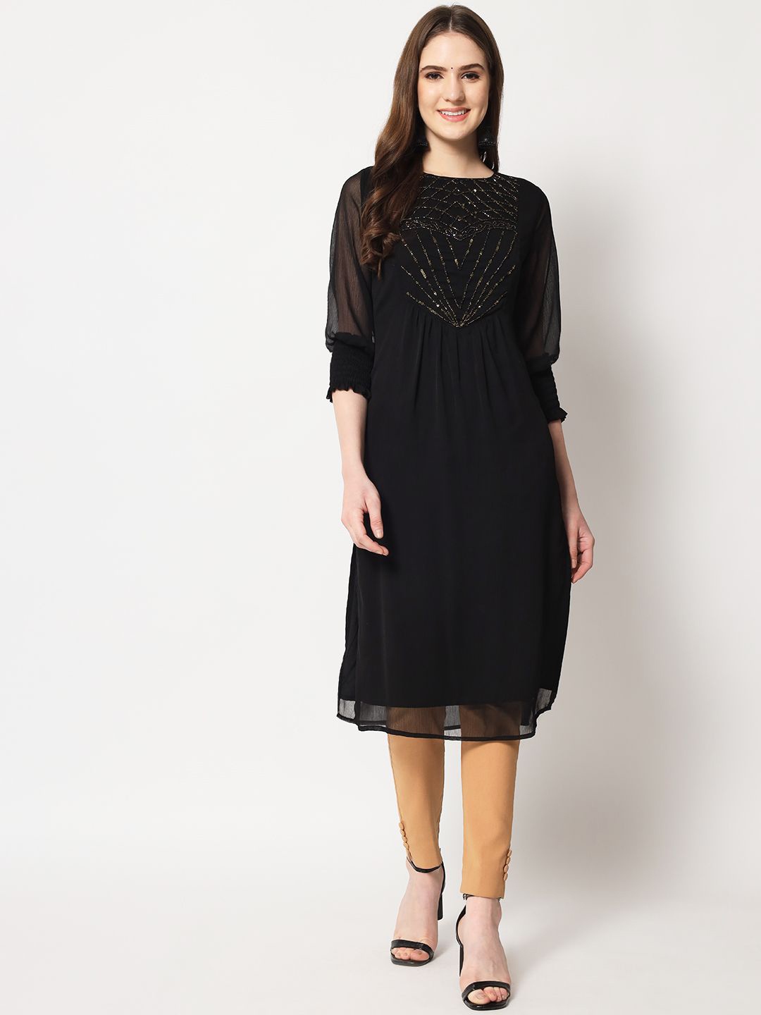 

ARDITA Zardozi Embroidered Straight Kurta, Black