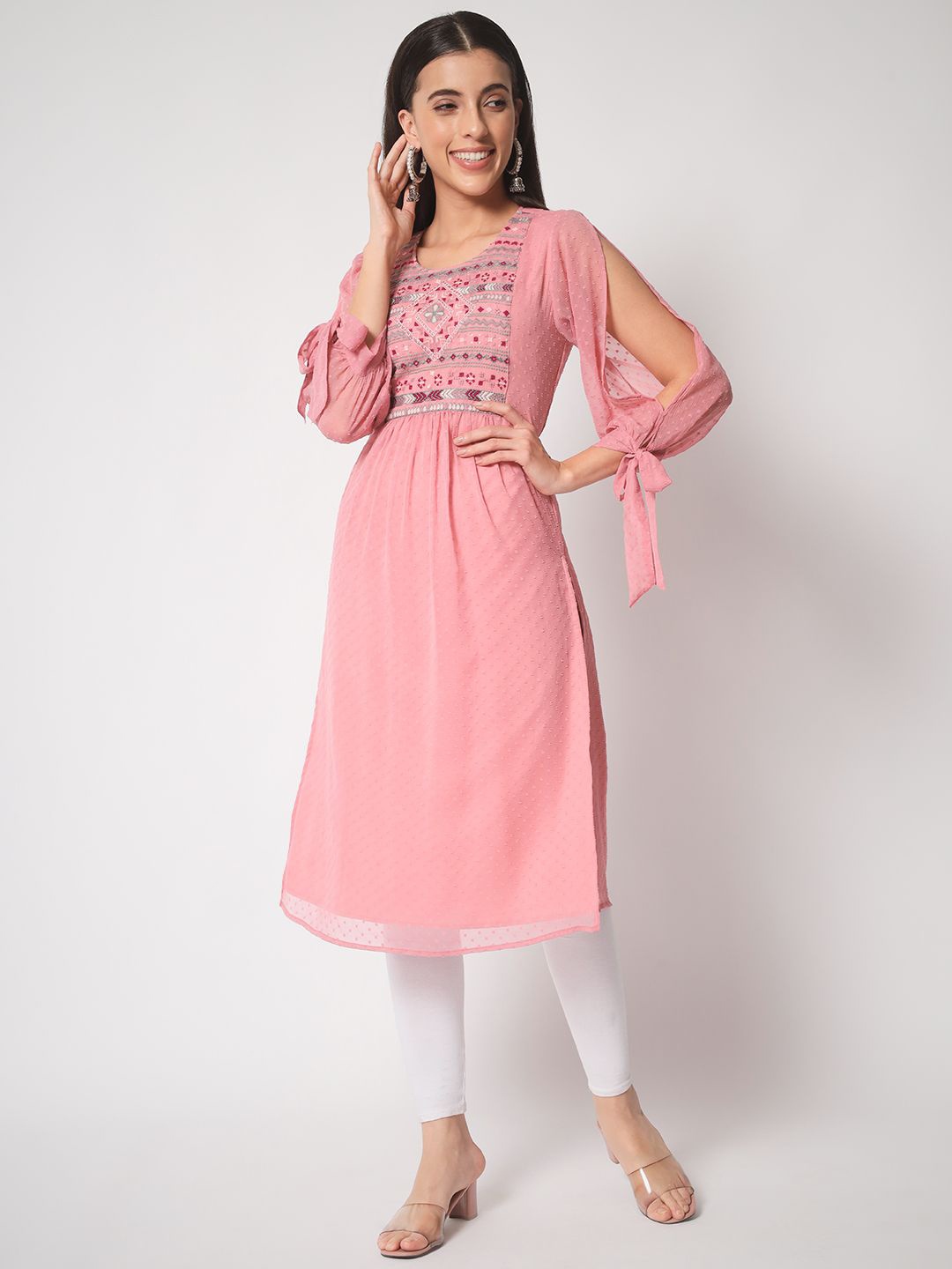 

ARDITA Women Embroidered Straight Kurta, Pink