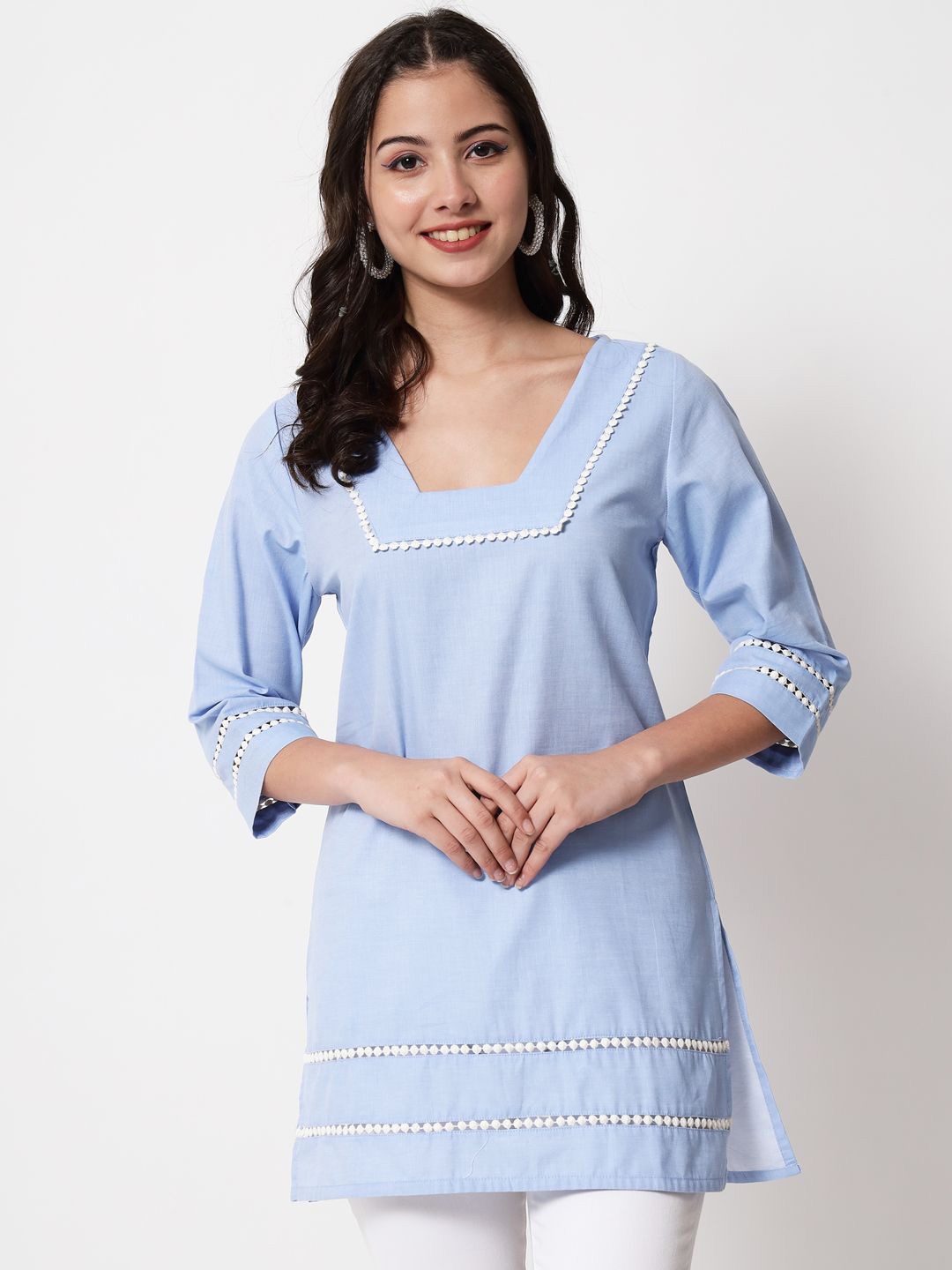 

ARDITA Square Neck Pure Cotton Kurti, Blue