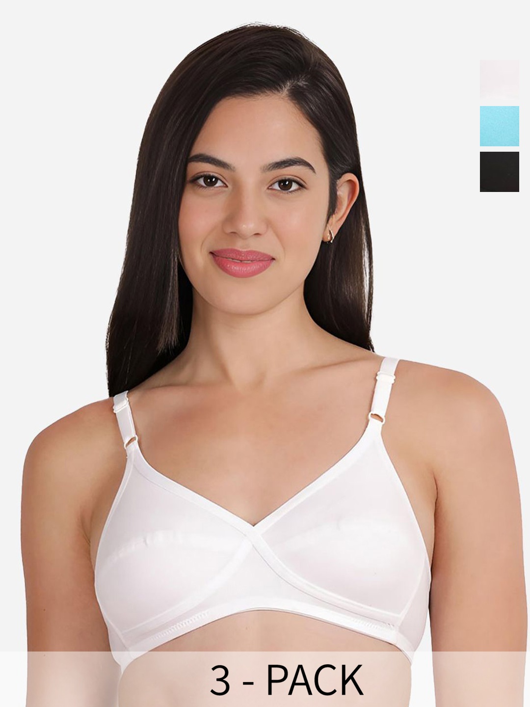 

Susie Women 3 Pcs Solid Non Padded Non-Wired Medium Coverage Bra, White