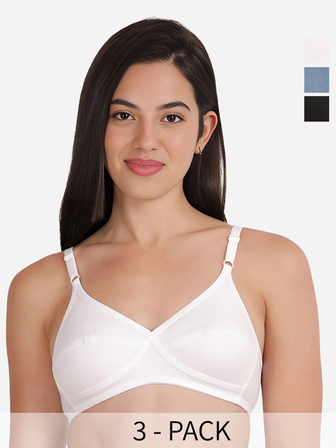 

Susie Women Solid 3 Pcs Non-Wired Non Padded Medium Coverage Bra, Blue