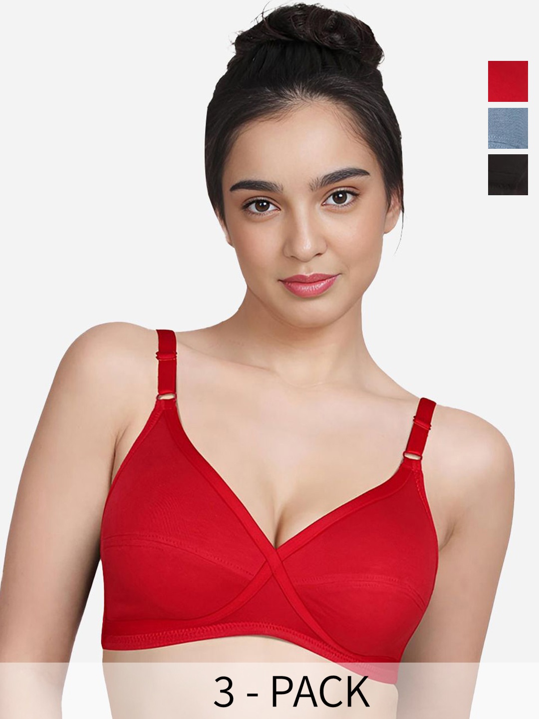 

Susie Women 3 Pcs Medium Coverage Cotton Non Padded No Wired Bra, Red