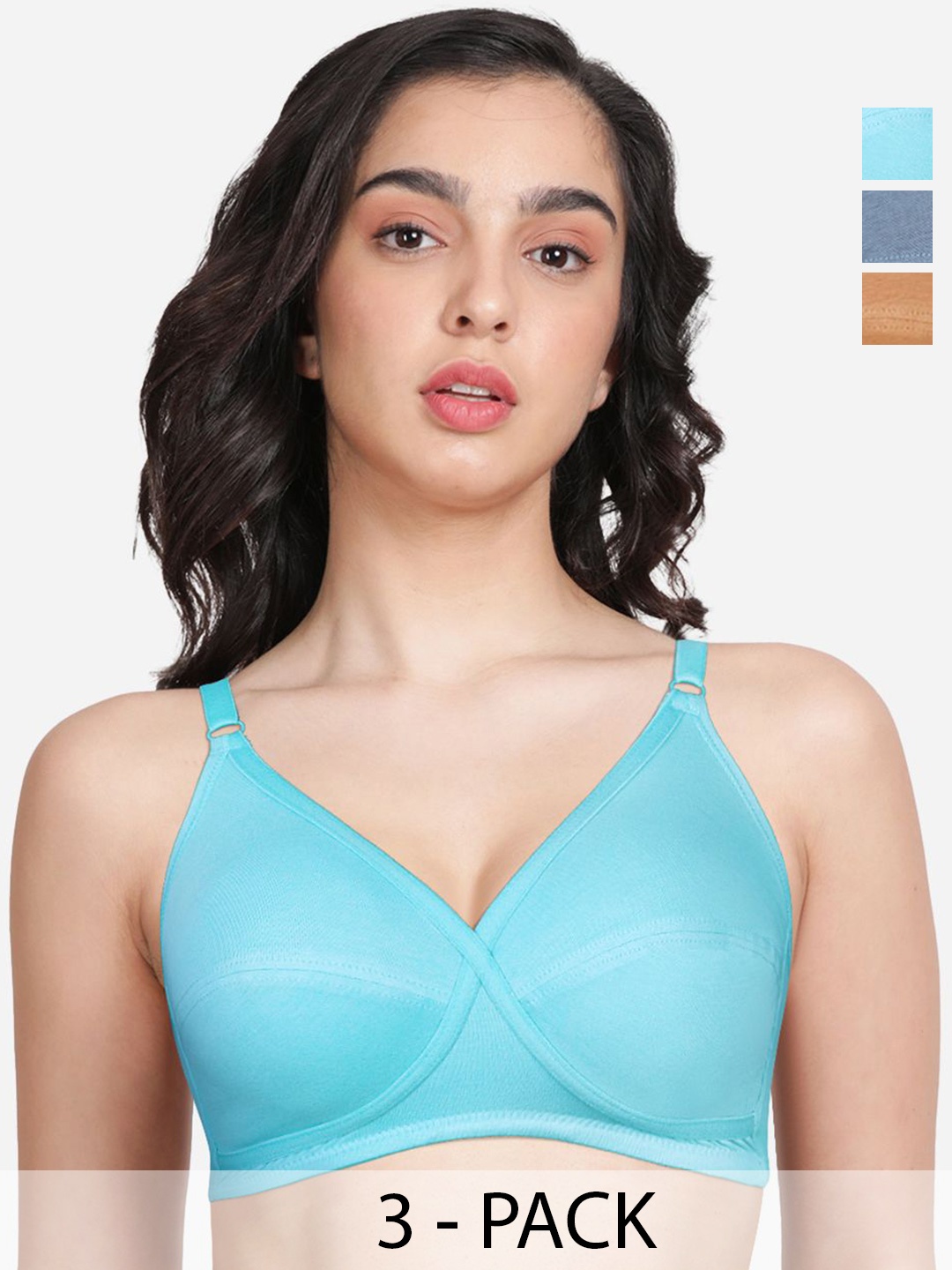 

Susie Pack Of 3 Women Medium Coverage Everyday Solid Bra, Blue