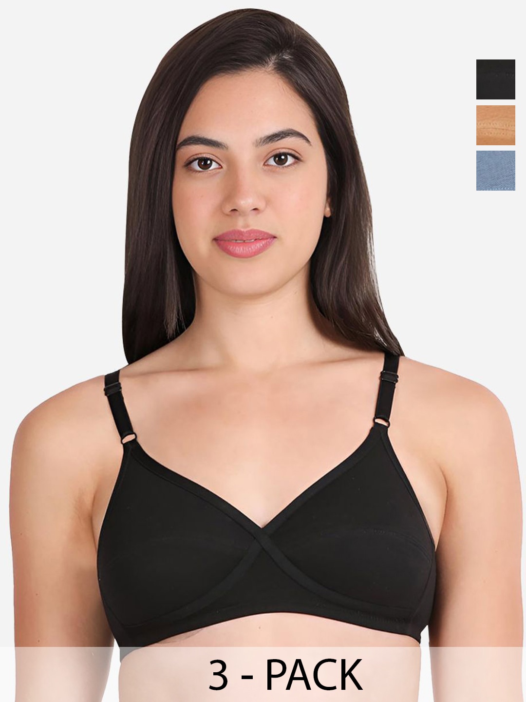 

Susie Pack Of 3 Medium Coverage Everyday Bra, Navy blue