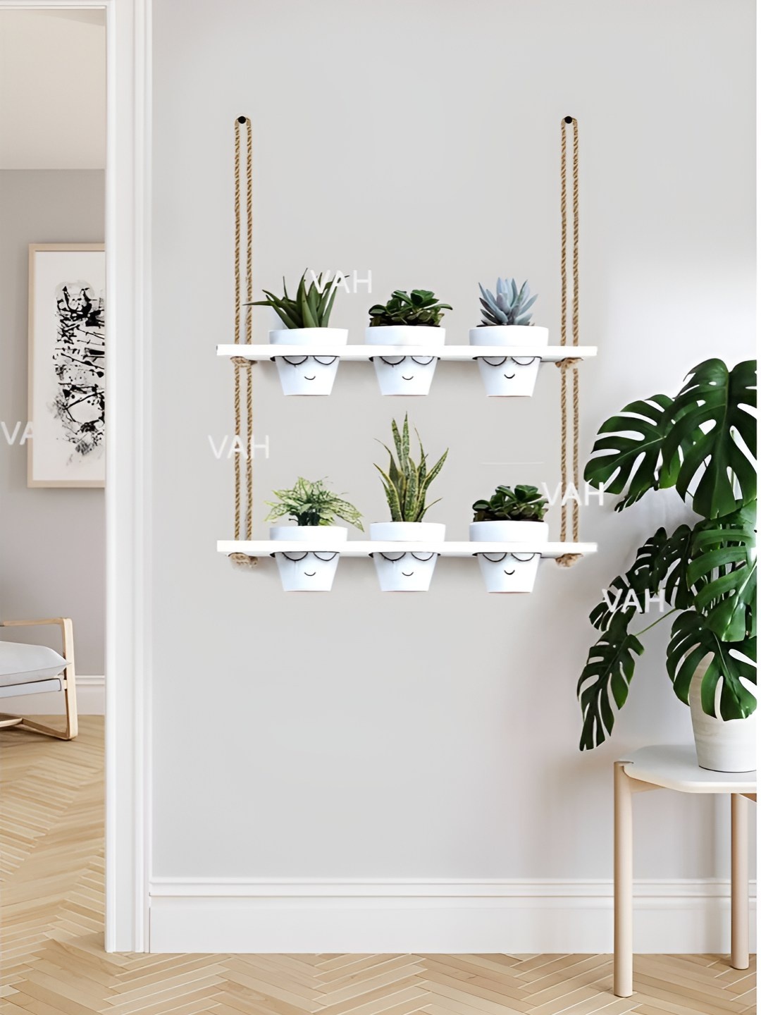 

VAH Kya Bat Hai !! White & Brown 2 Tier Wall Hanging Planter