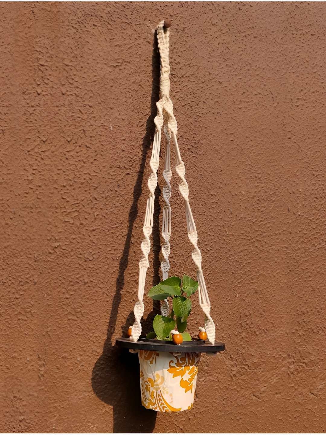 

VAH Kya Bat Hai !! White & Brown Cotton Rope Flower Pot Holder