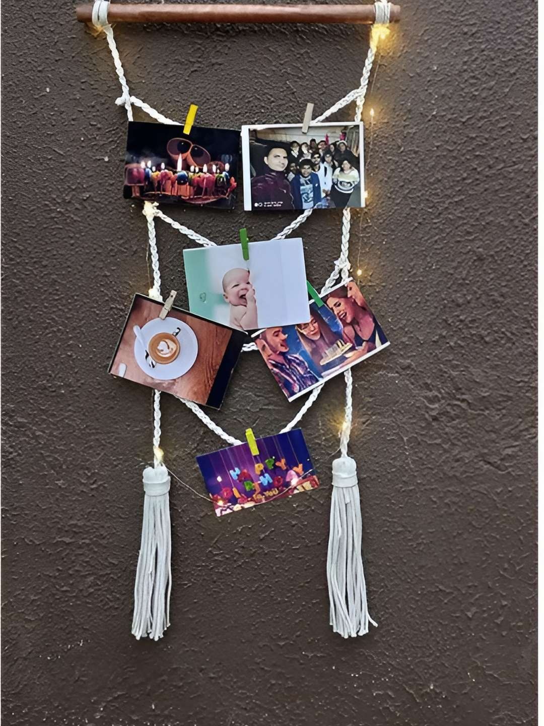 

VAH Kya Bat Hai !! White & Brown Macrame Wall Hanging With Clips