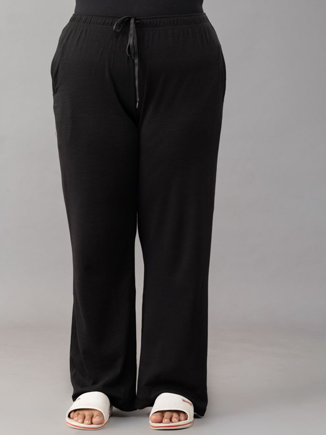

CUPID Plus Size Women Cotton Straight Fit High-Rise Lounge Pants, Black