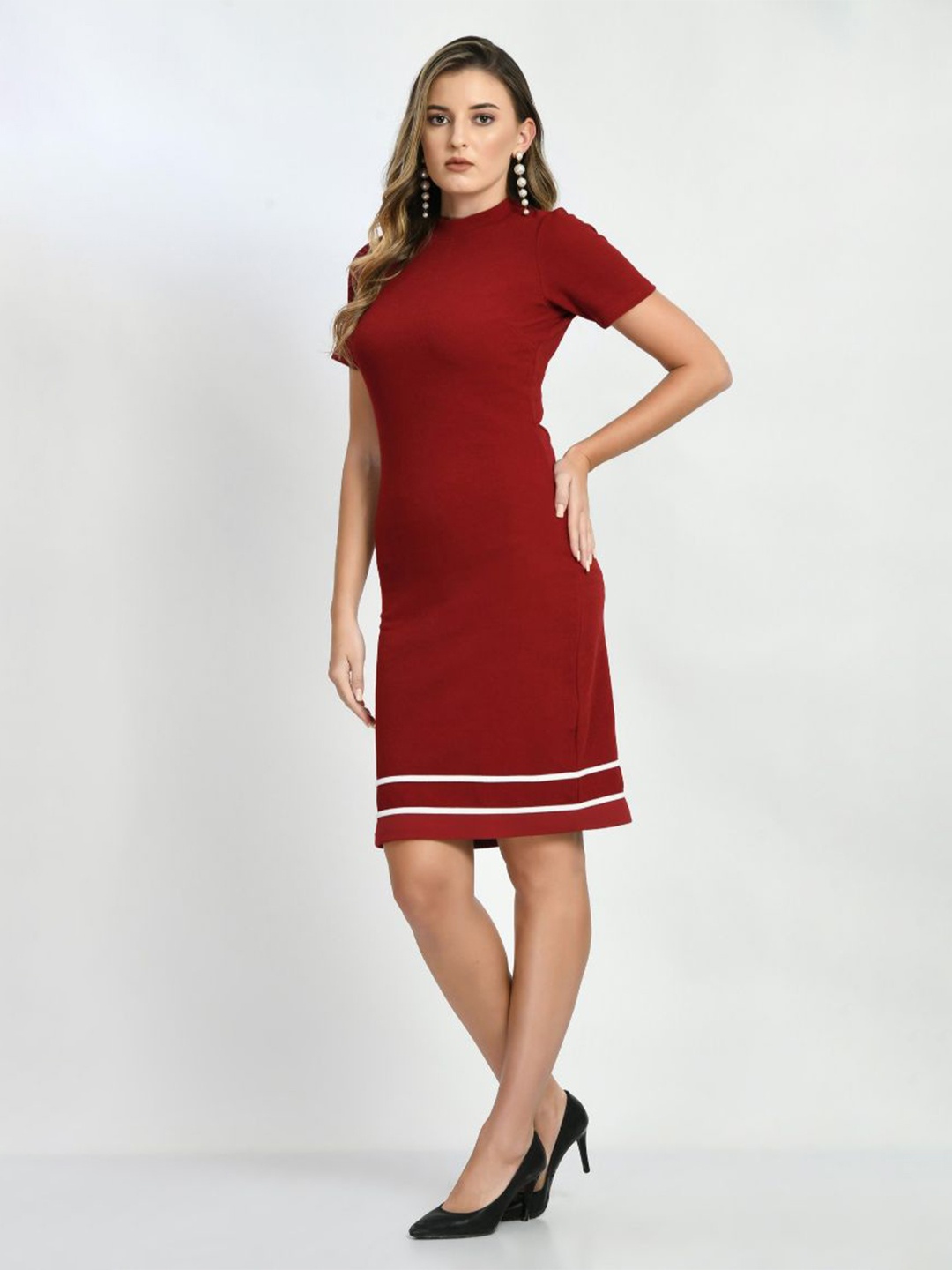 

BAESD Mock Neck Sheath Dress, Maroon