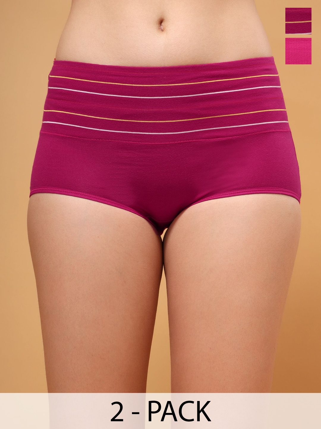 

BRACHY Pack Of 2 Striped Women Shorts Briefs BCA_76BRIFE-XL-Multi, Pink