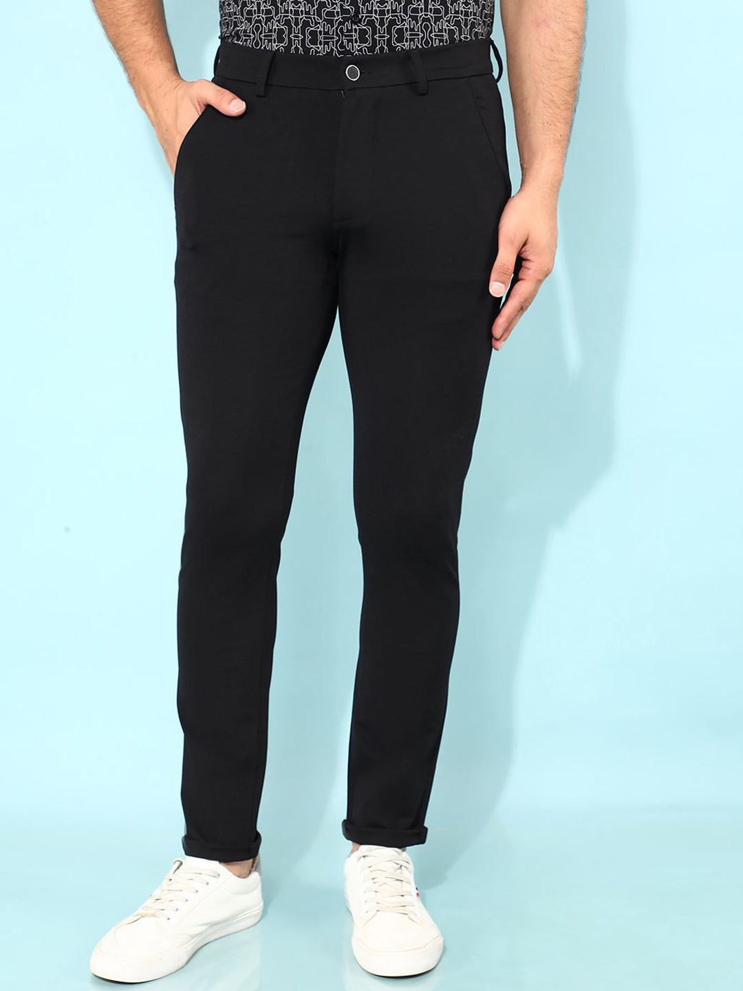 

Crimsoune Club Men Smart Slim Fit Easy Wash Chinos, Black