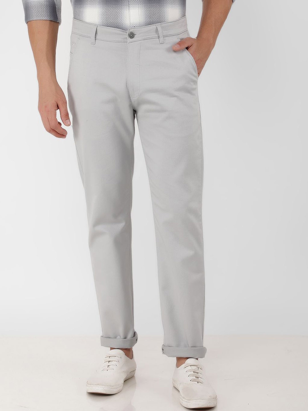 

Crimsoune Club Men Smart Straight Fit Easy Wash Chinos Trousers, Grey