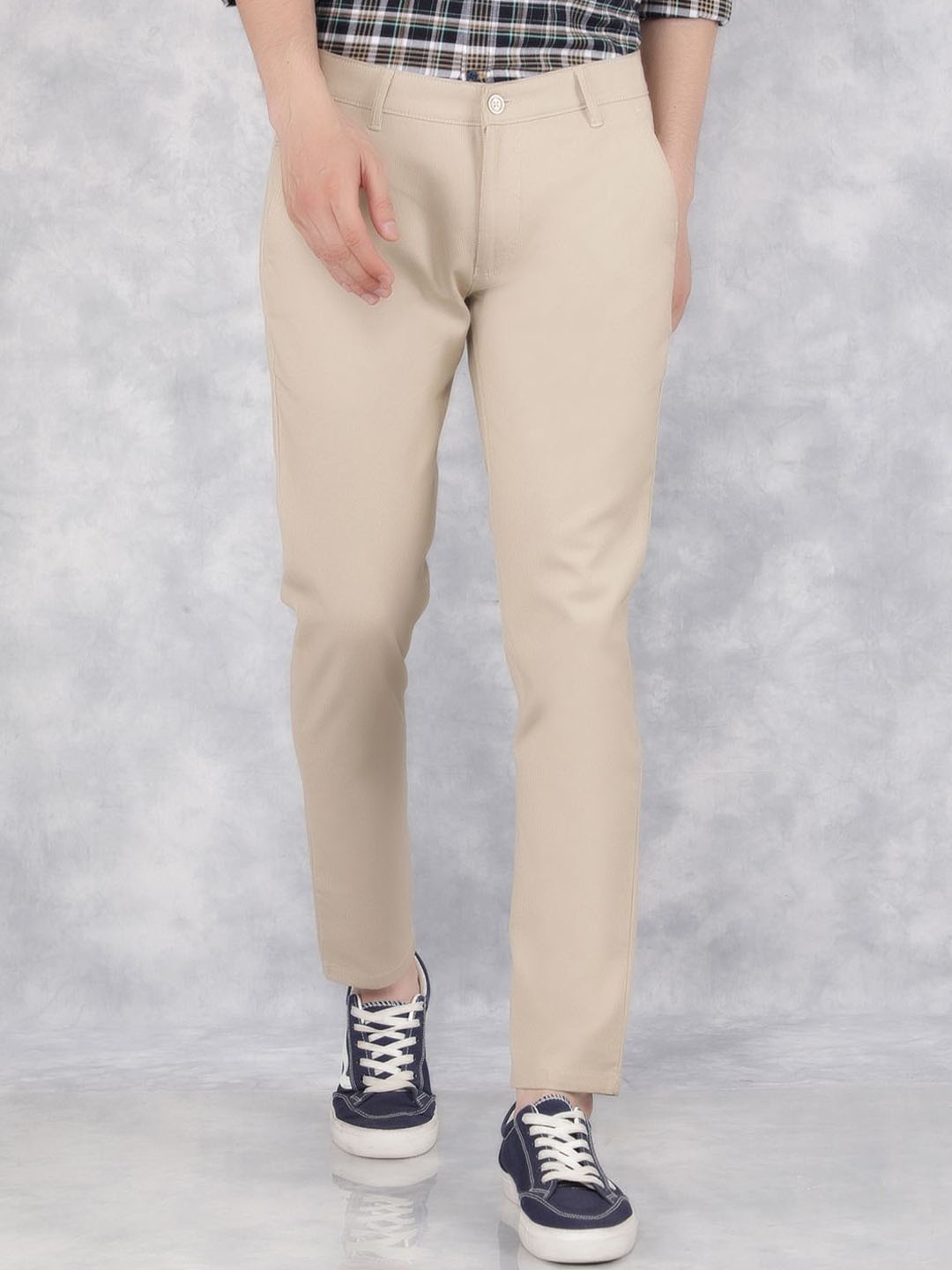 

Crimsoune Club Men Smart Mid-Rise Slim Fit Easy Wash Trousers, Beige