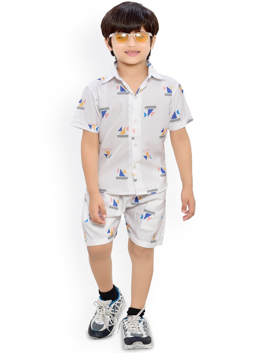 

BAESD Printed Pure Cotton Shirt with Shorts, White