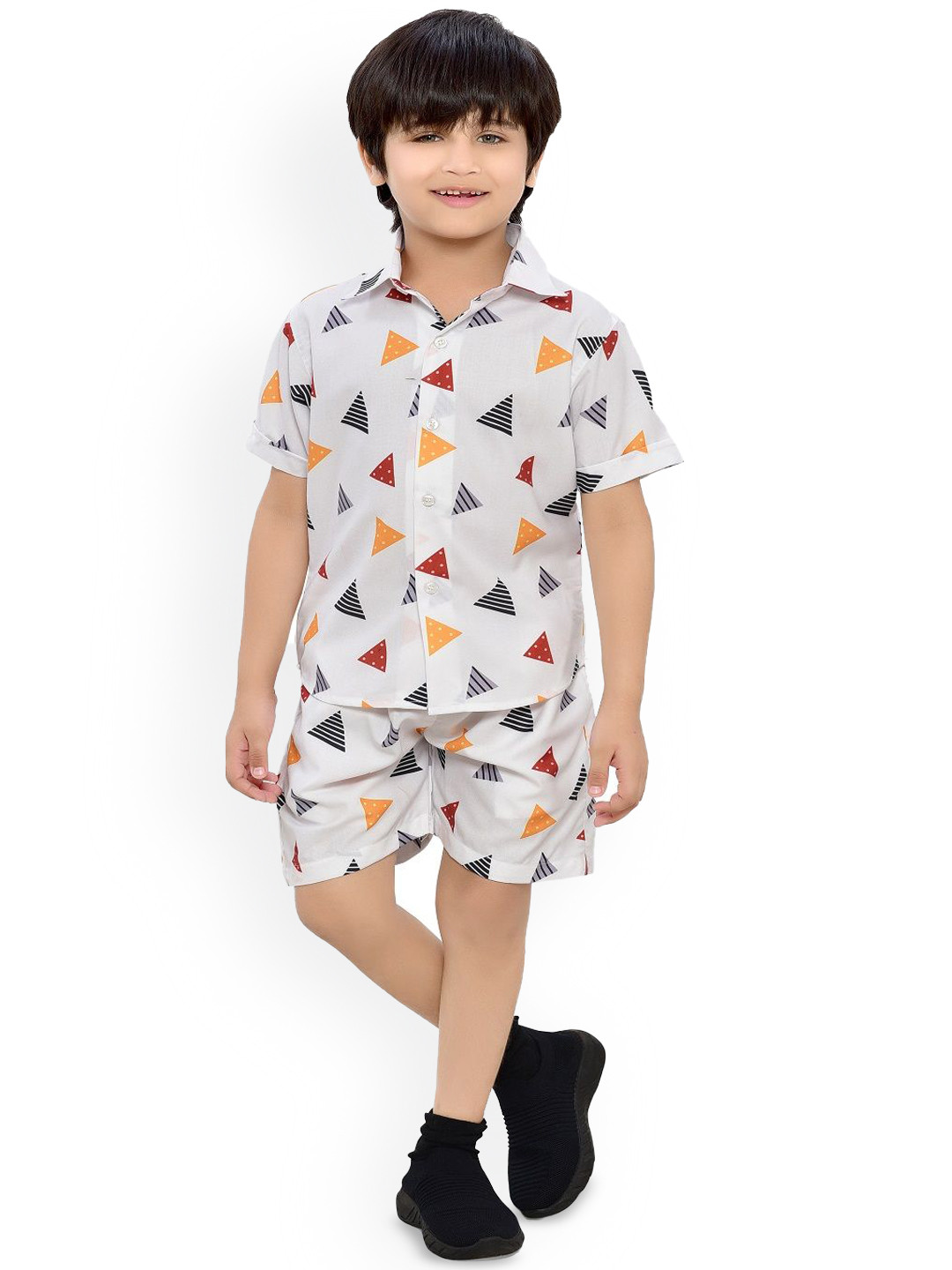 

BAESD Printed Pure Cotton Shirt with Shorts, White