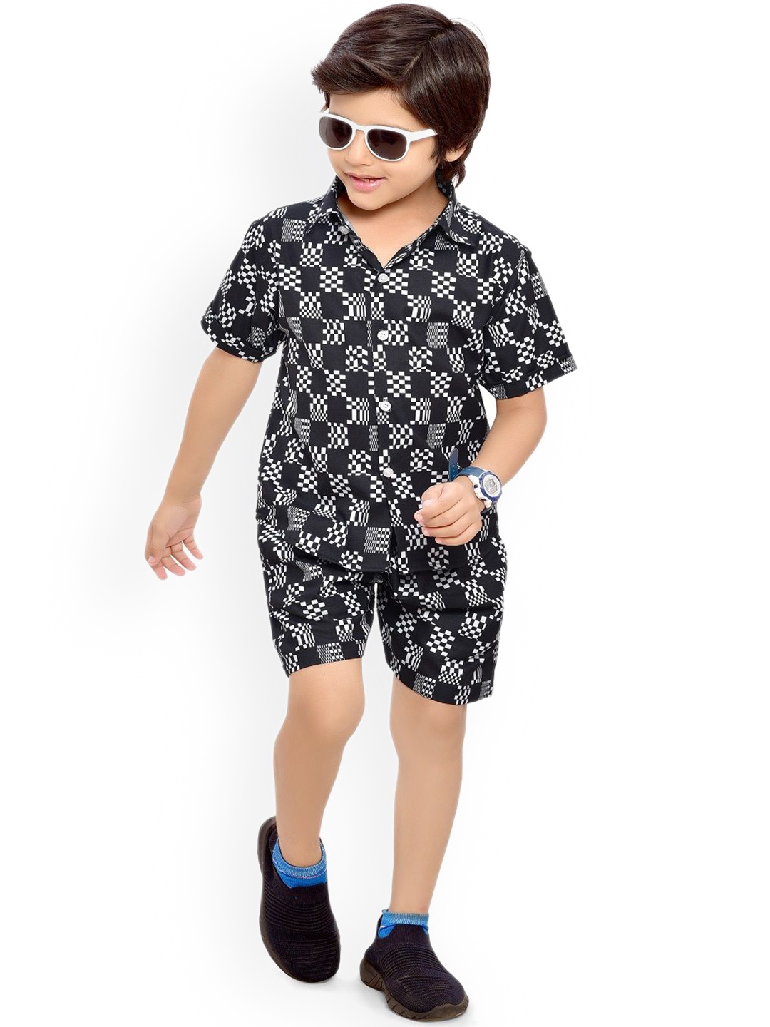 

BAESD Printed Pure Cotton Shirt with Shorts, Black