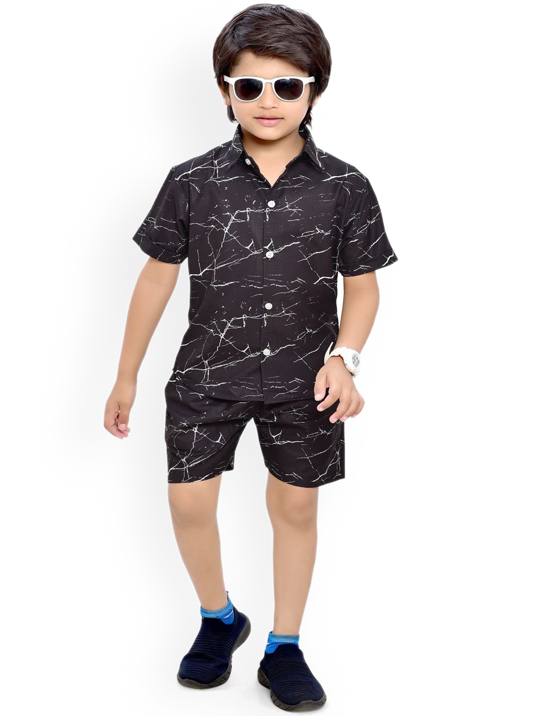 

BAESD Printed Pure Cotton Shirt with Shorts, Black
