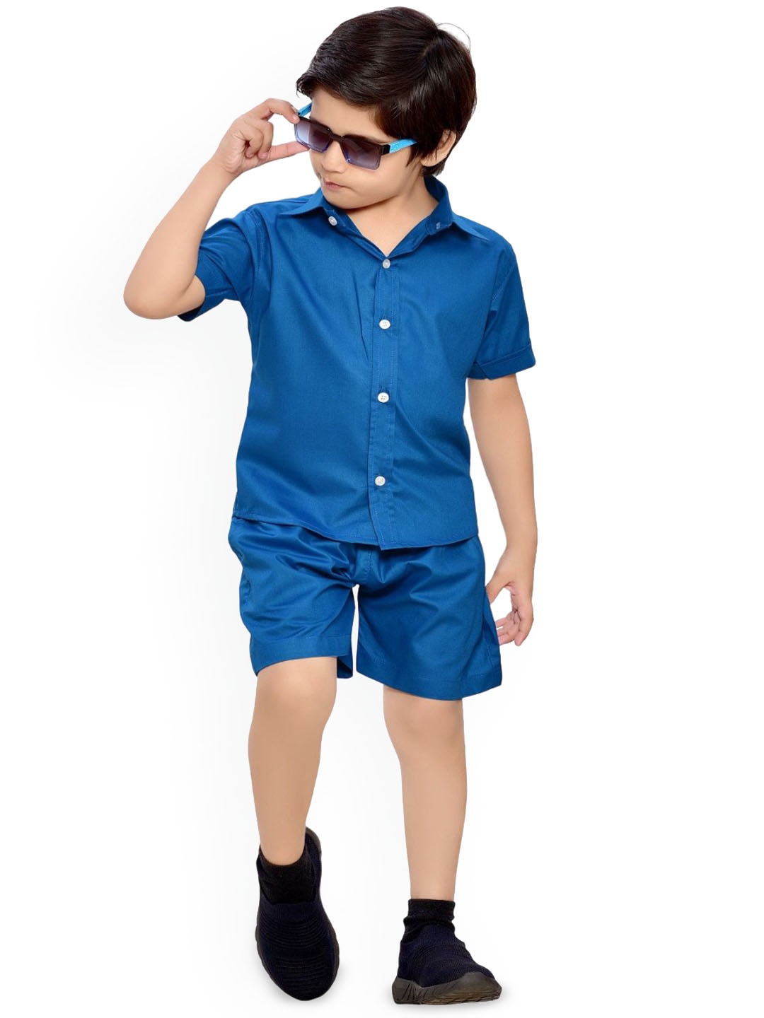 

BAESD Pure Cotton Shirt with Shorts, Blue