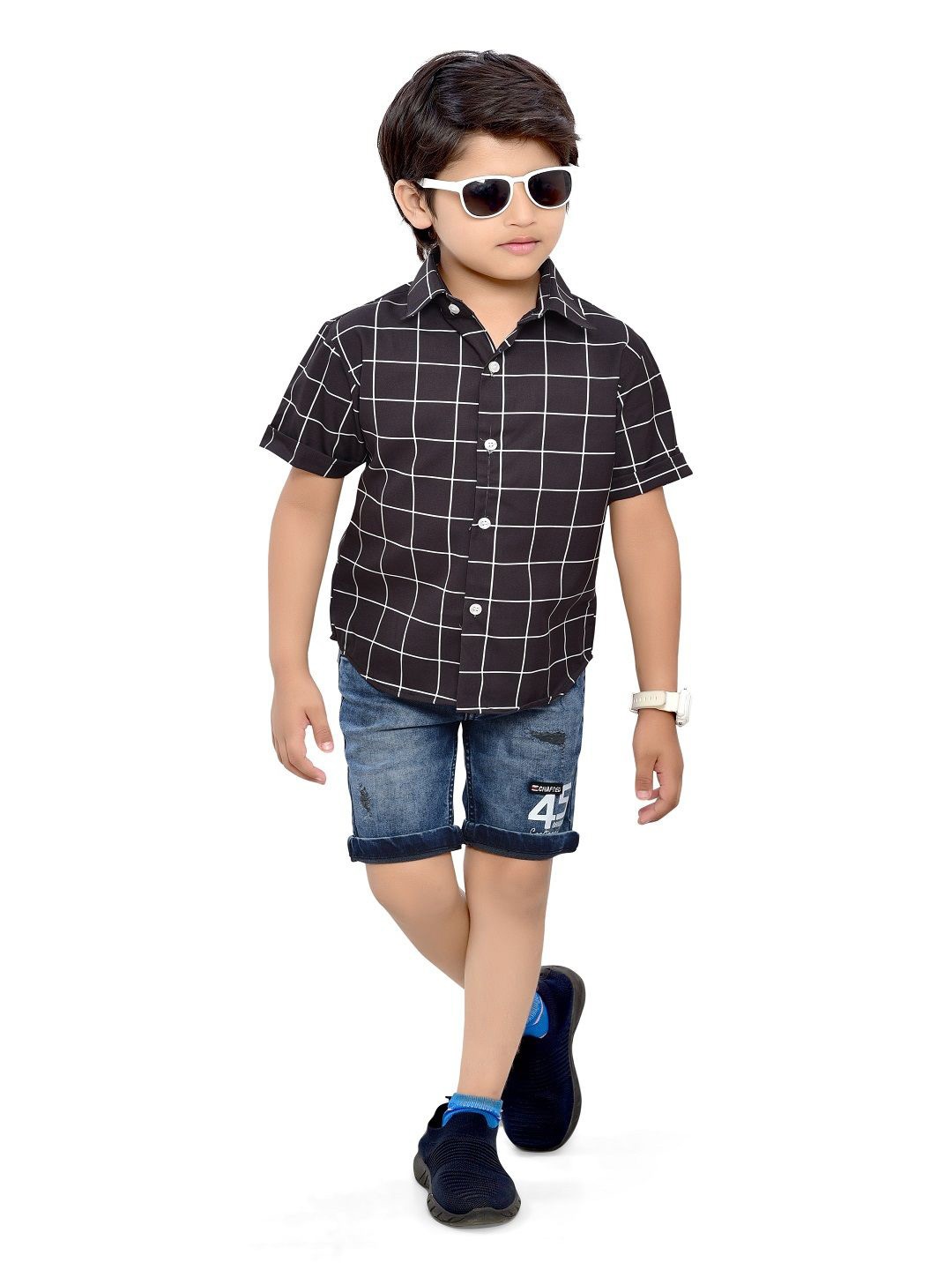 

BAESD Boys Comfort Windowpane Checked Casual Shirt, Black