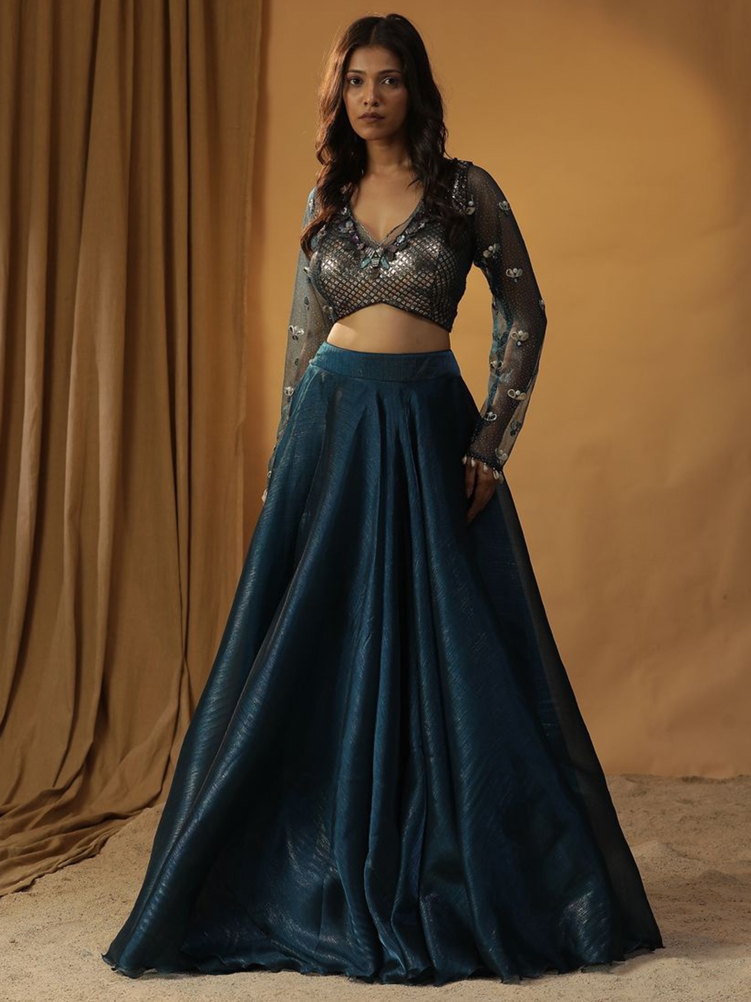 

ARPITA SULAKSHANA Embellished Sequinned Made to Measure Lehenga & Blouse With Dupatta, Navy blue