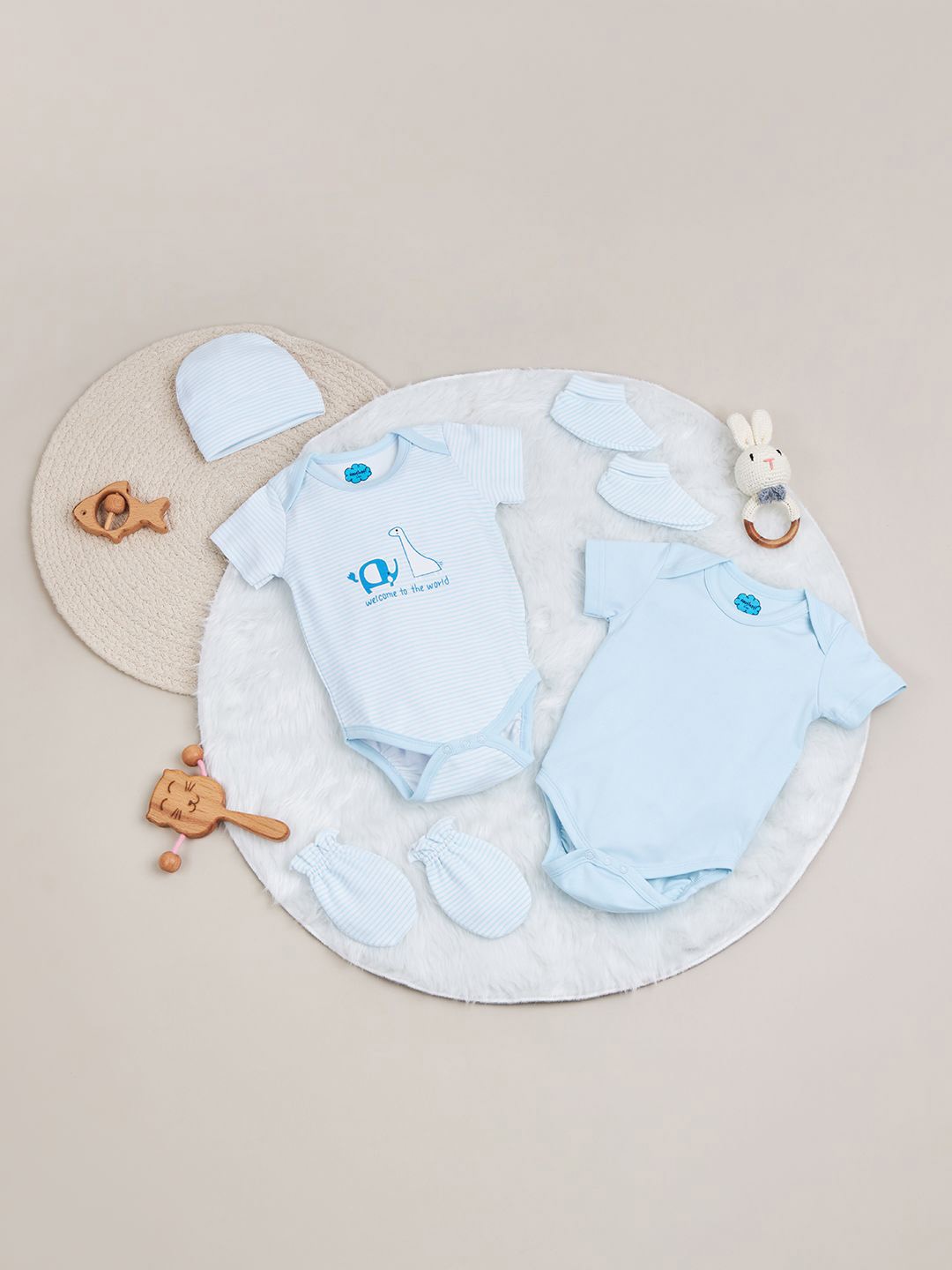 

Nauti Nati 5-Pcs Infants Pure Cotton Baby Apparel Gift Set, Blue