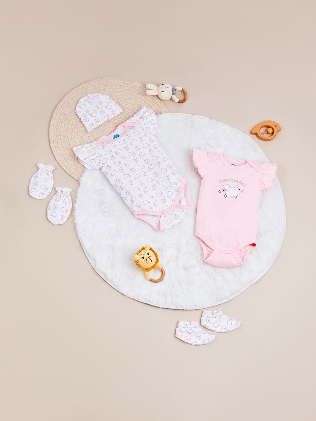 

Nauti Nati Infants Pack Of 5 Pure Cotton Baby Apparel Gift Set, Pink