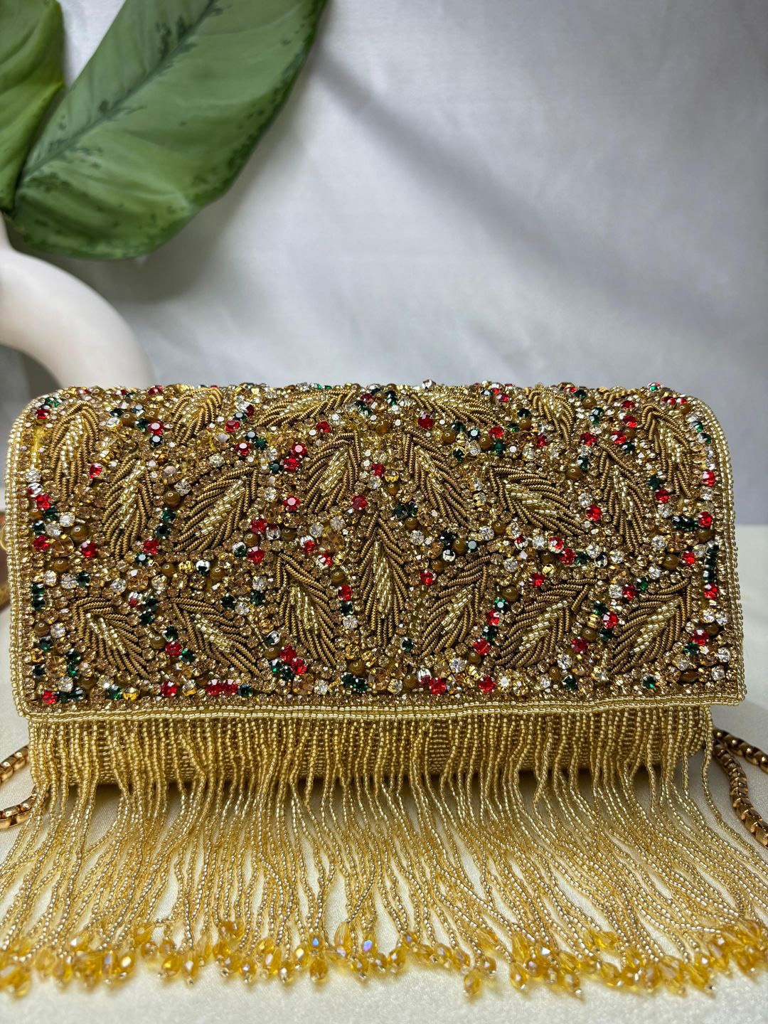 

trendy crafts Embellished Fringed Envelope Clutch, Gold