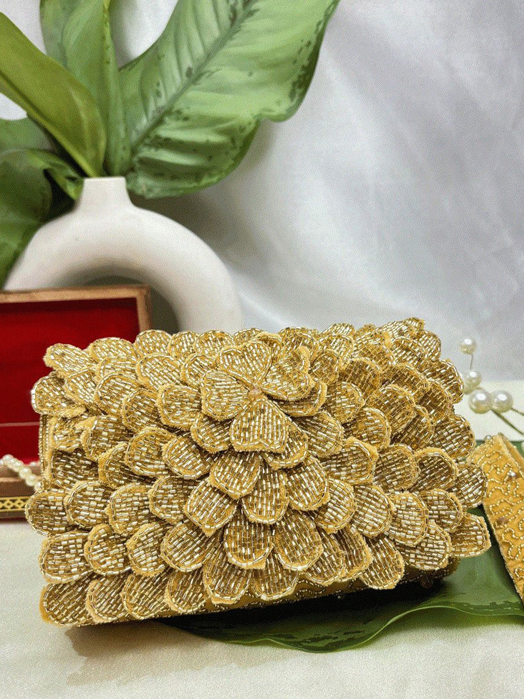 

trendy crafts Embellished Envelope Clutch, Gold
