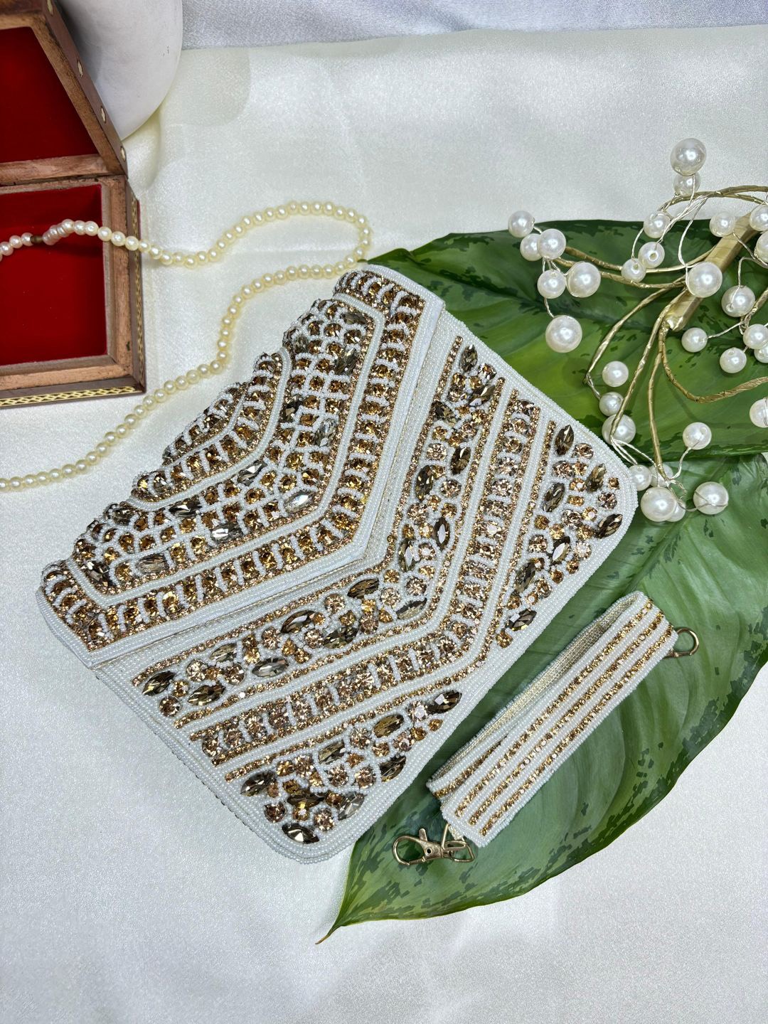 

trendy crafts Embellished Envelope Clutch, White