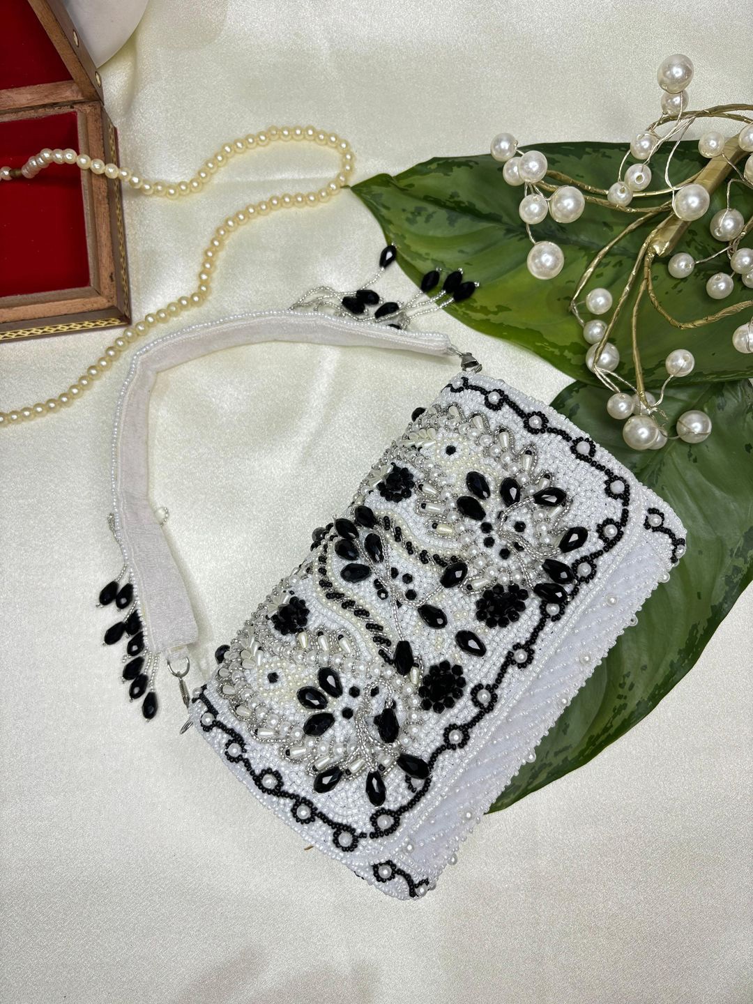 

trendy crafts Embellished Beaded Envelope Clutch, White